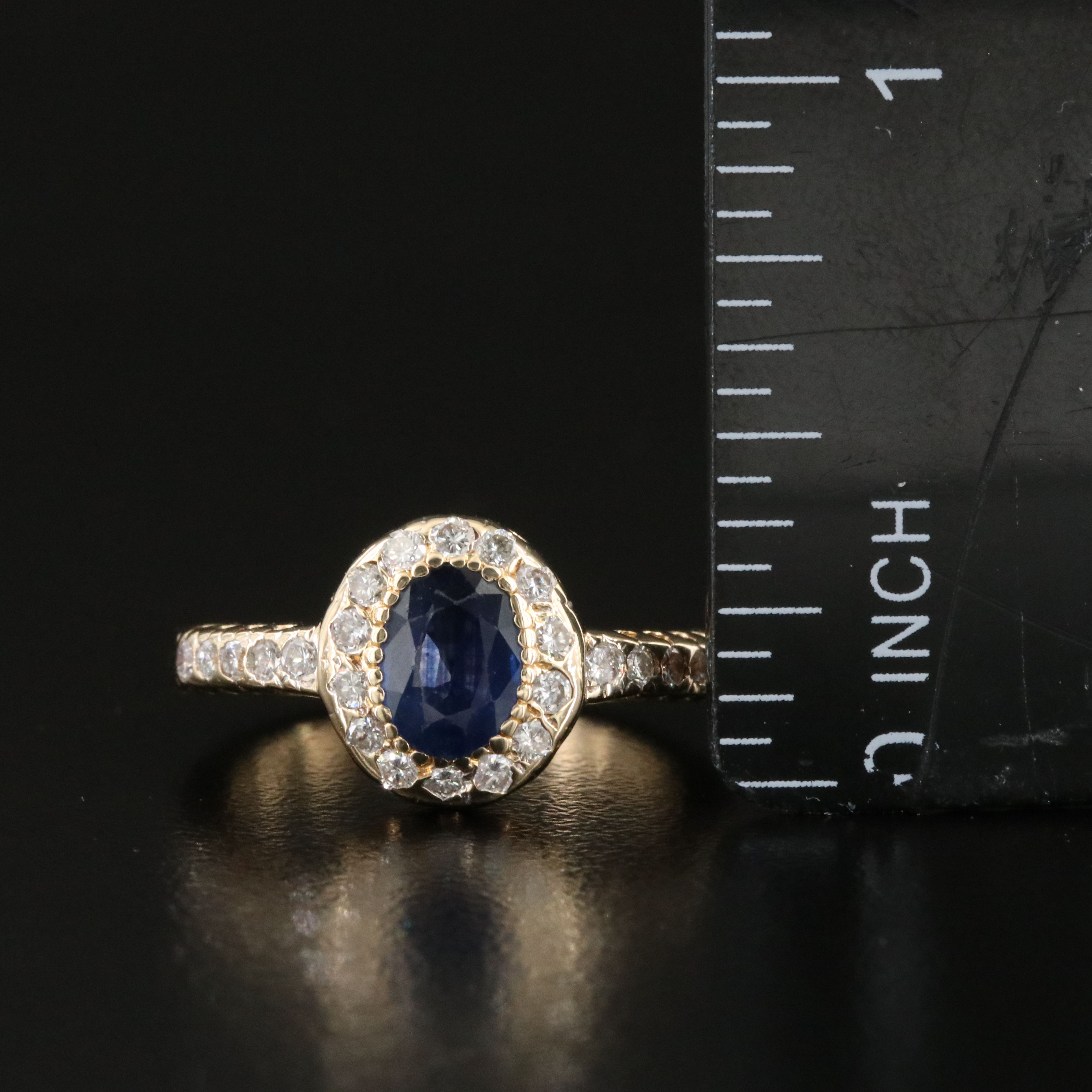 14K Sapphire and Diamond Halo Ring