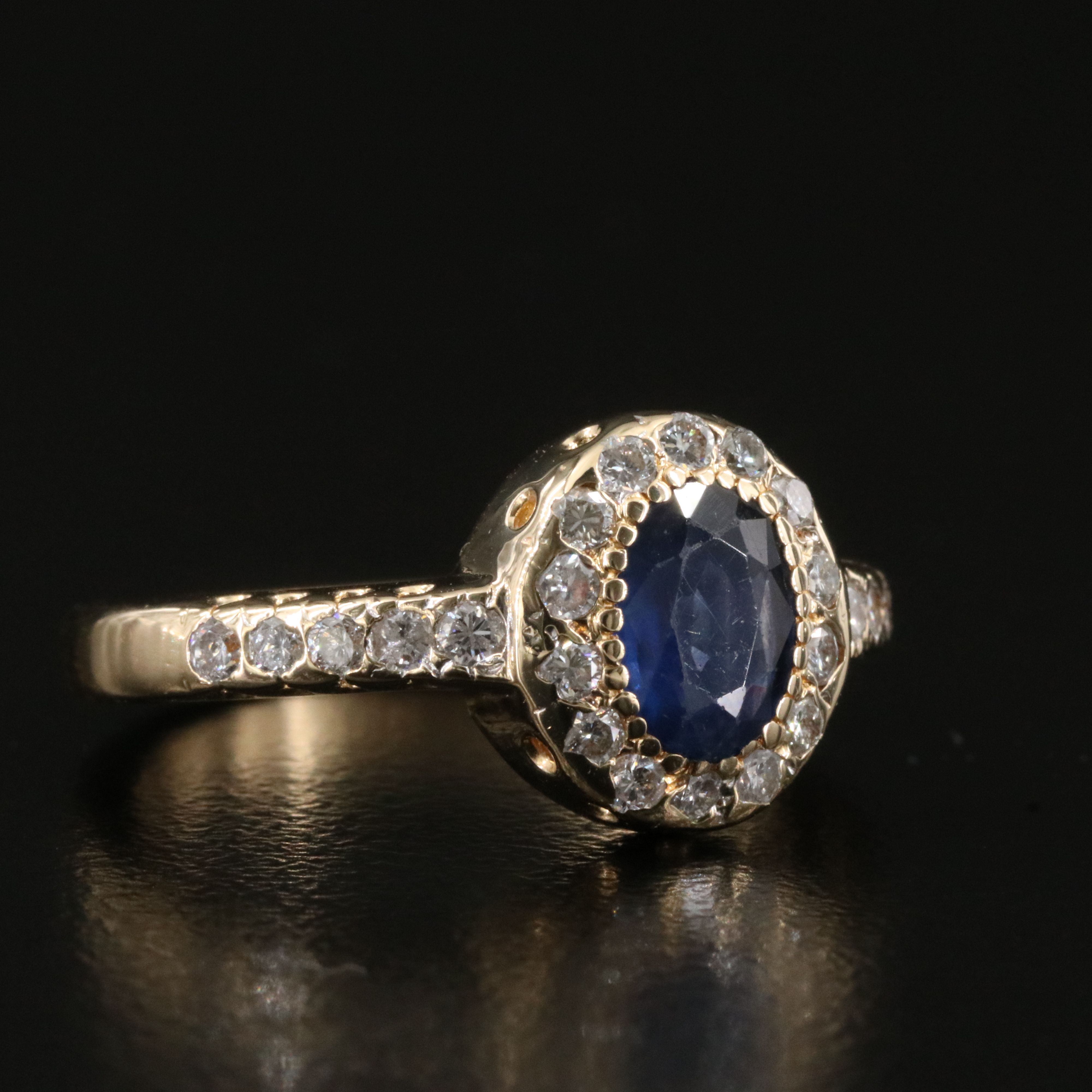14K Sapphire and Diamond Halo Ring