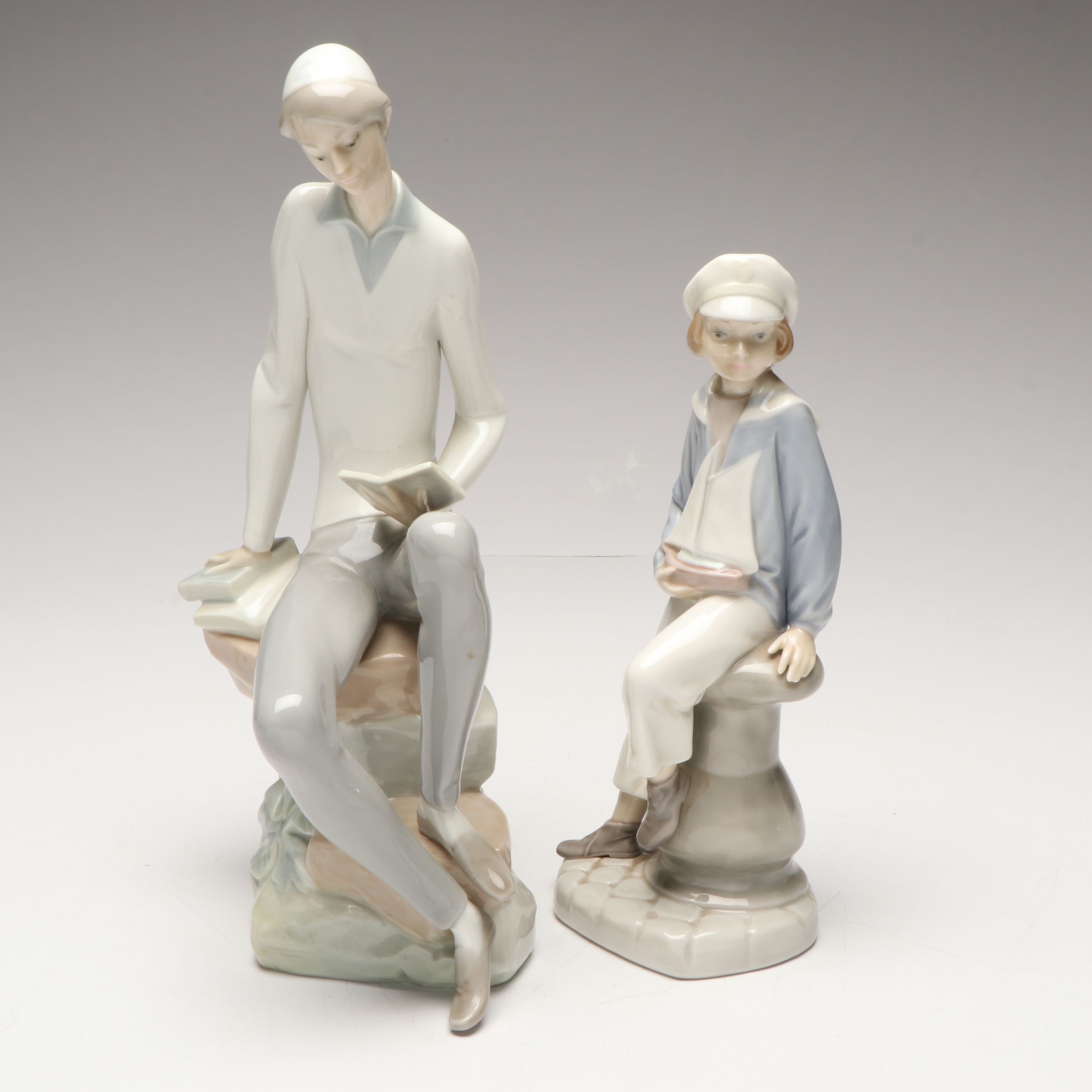 Lladró "Hebrew Student" and "Boy with Yacht" Porcelain Figurines