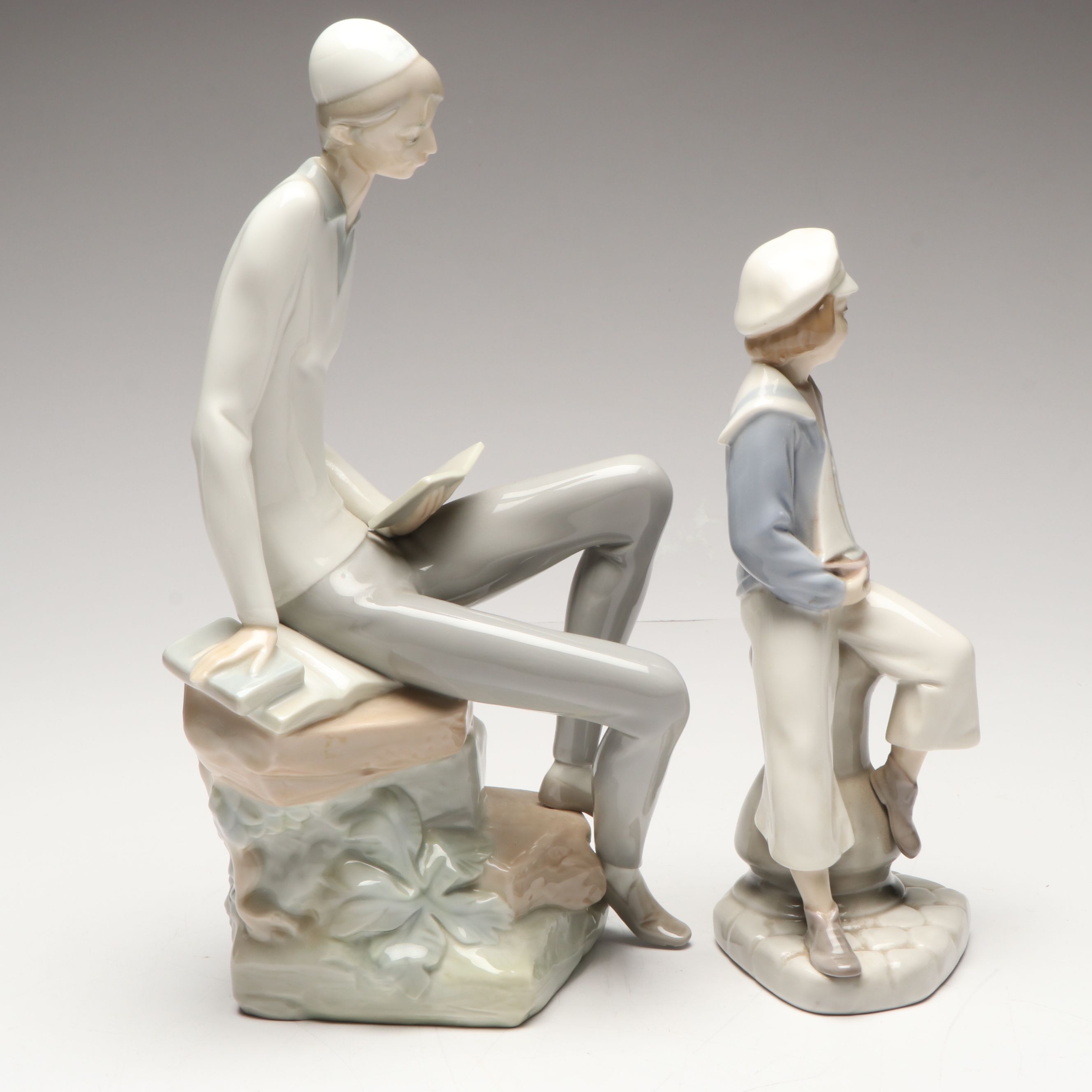 Lladró "Hebrew Student" and "Boy with Yacht" Porcelain Figurines