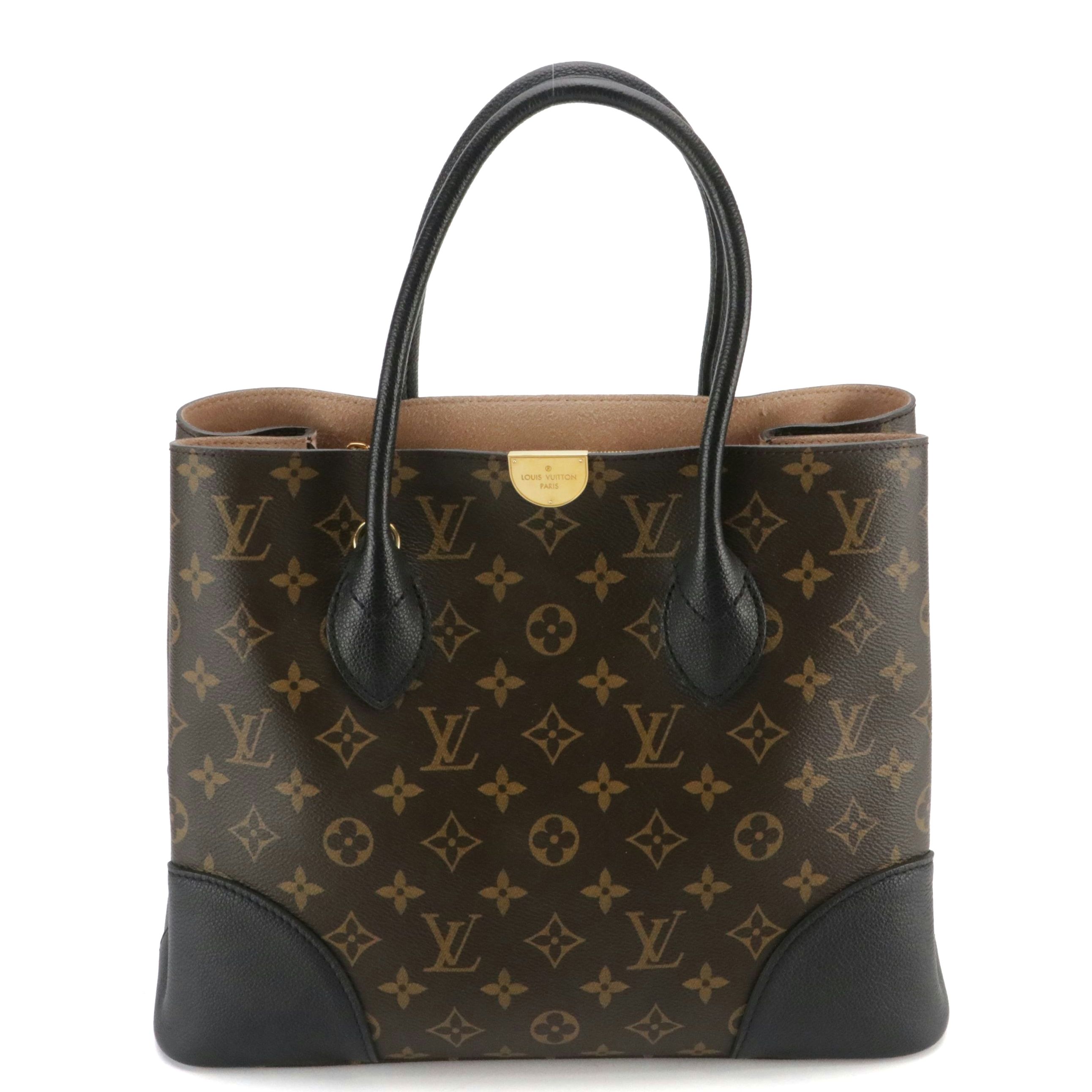 Louis Vuitton Flandrin Tote Bag in Monogram Coated Canvas and Black Leather