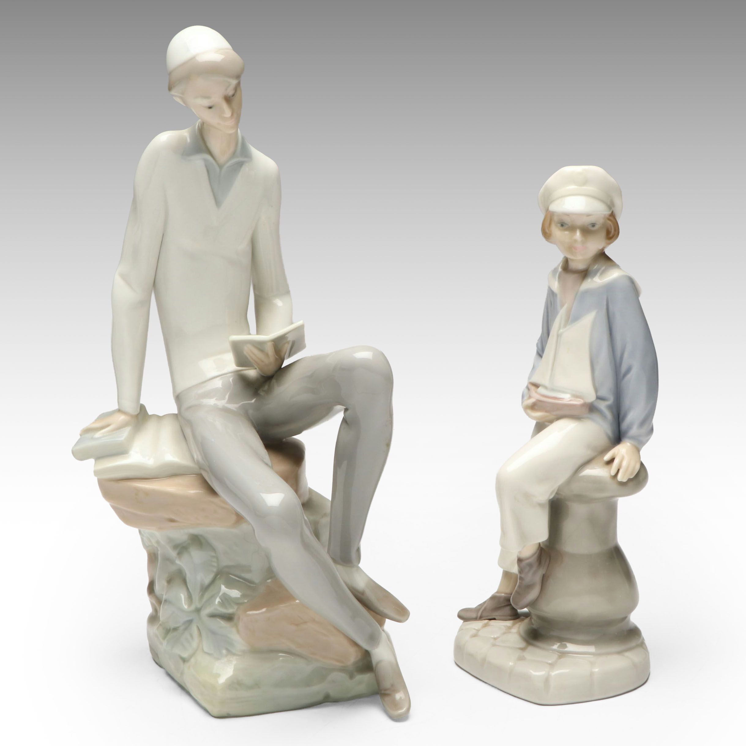 Lladró "Hebrew Student" and "Boy with Yacht" Porcelain Figurines