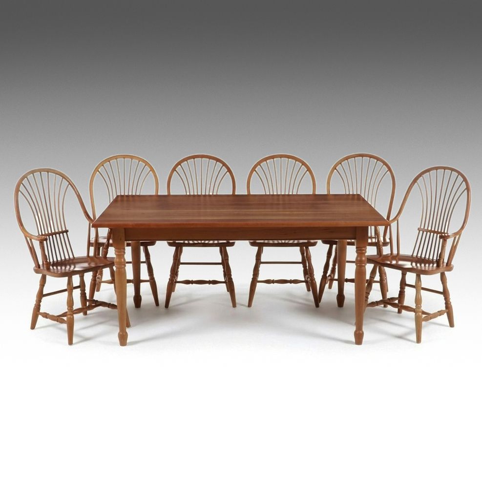 Colonial Revival Style Seven-Piece Cherry Dining Set, Late 20th Century