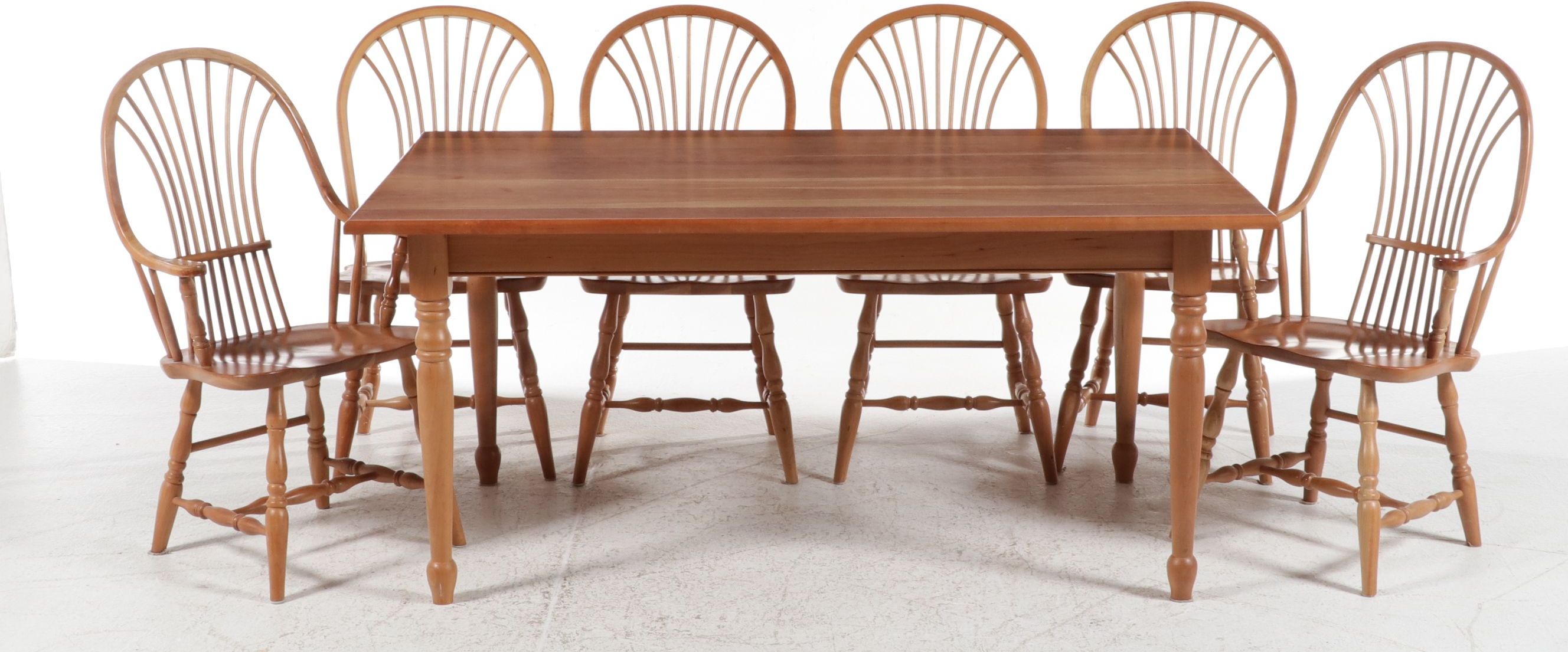 Colonial Revival Style Seven-Piece Cherry Dining Set, Late 20th Century
