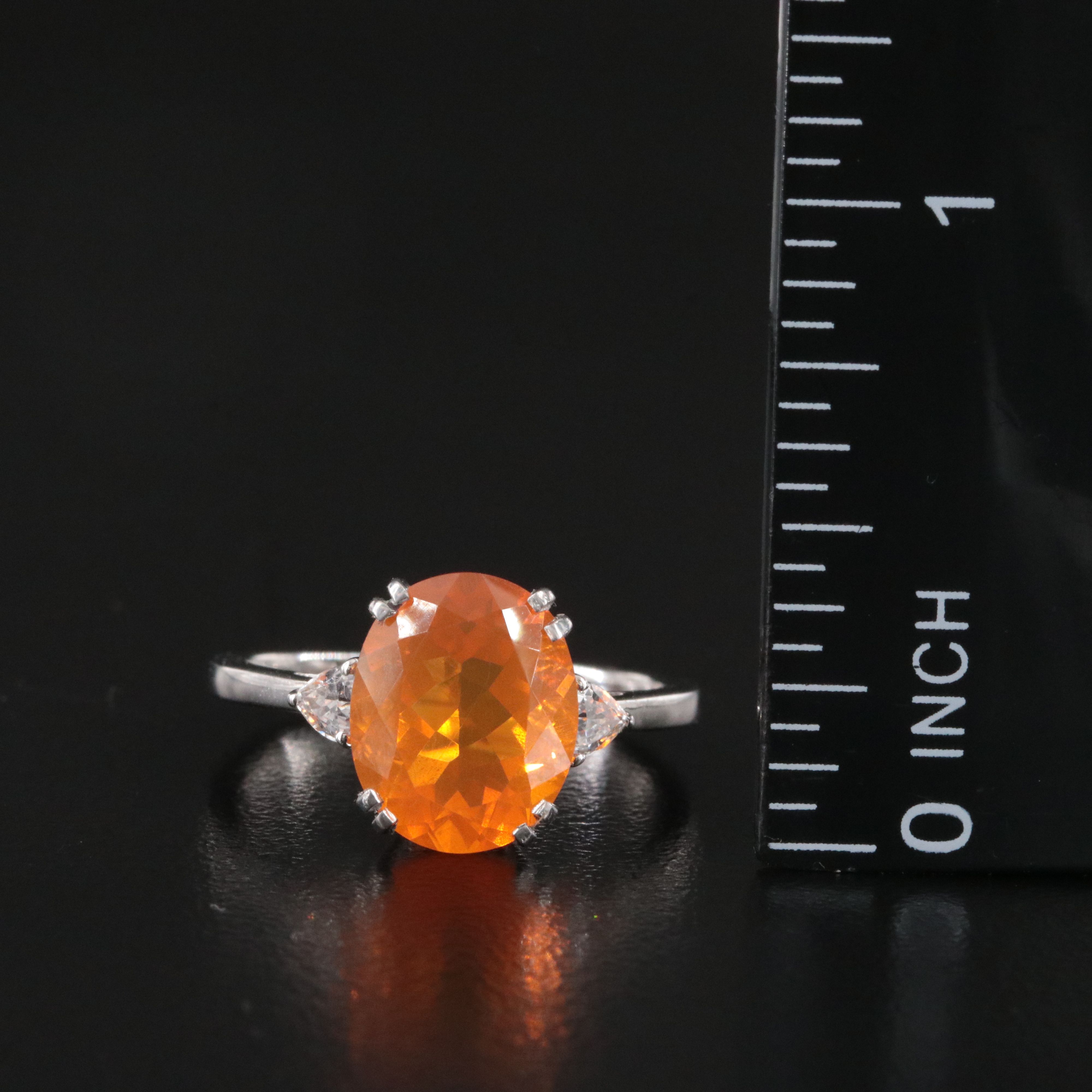 Platinum Fire Opal and White Sapphire Ring
