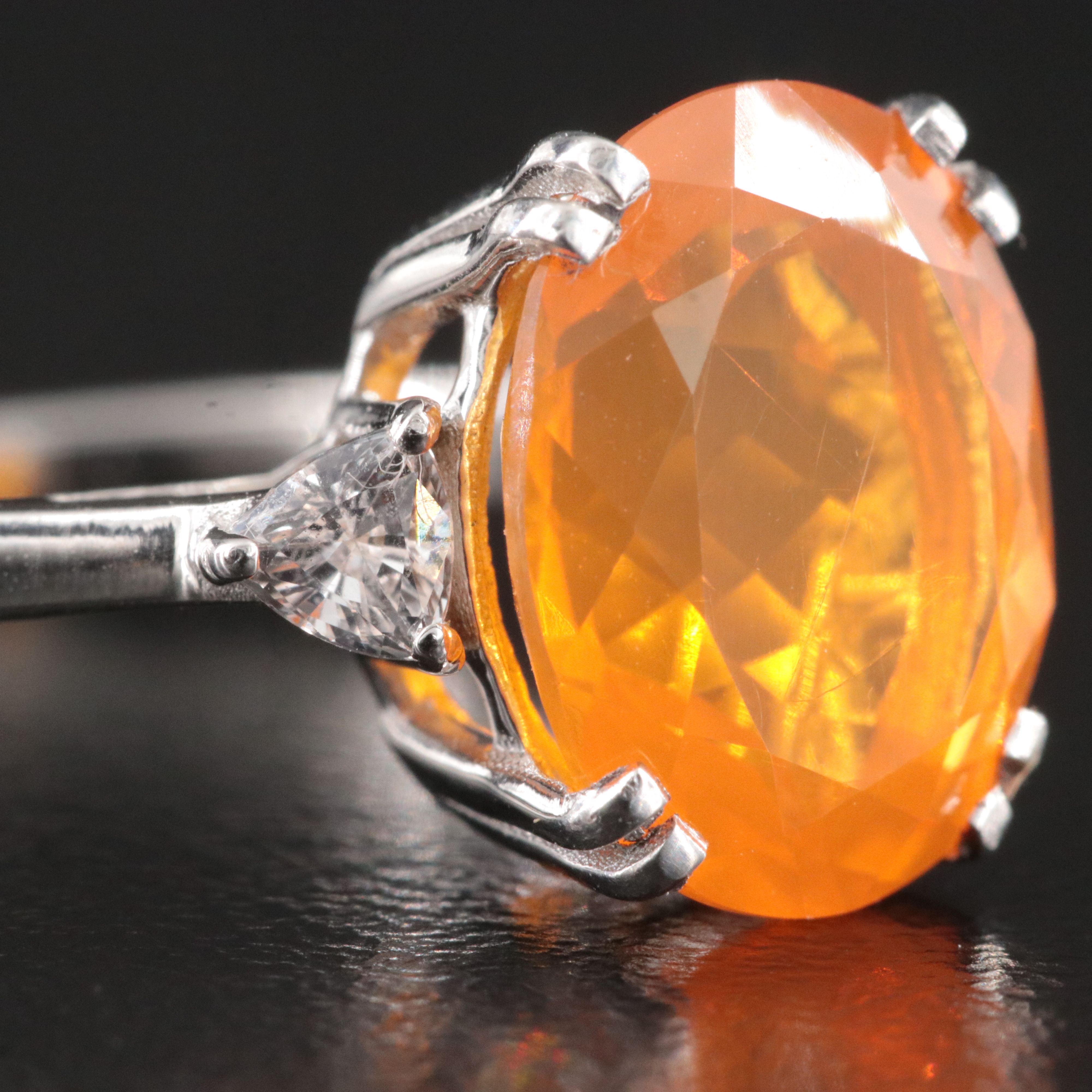 Platinum Fire Opal and White Sapphire Ring
