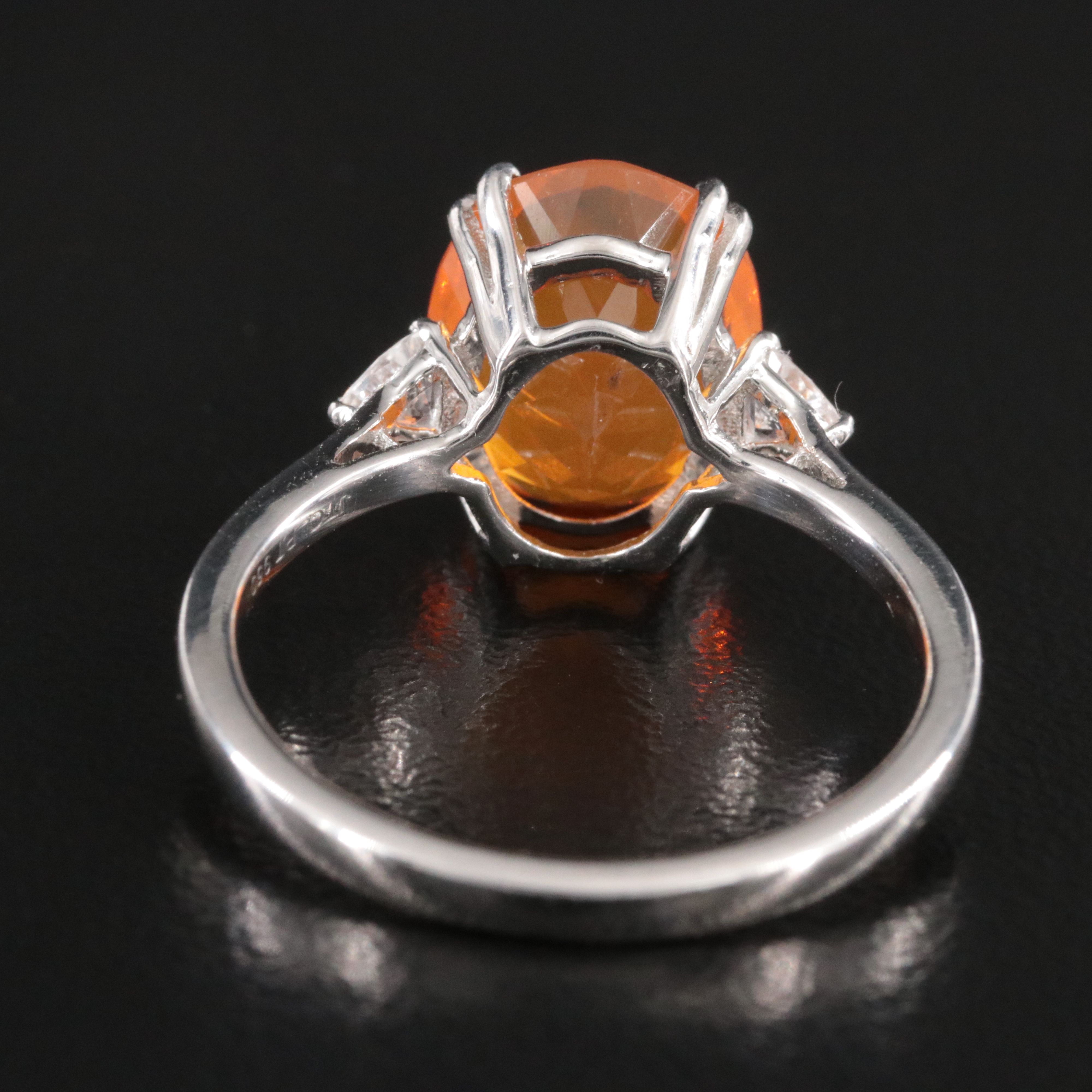 Platinum Fire Opal and White Sapphire Ring