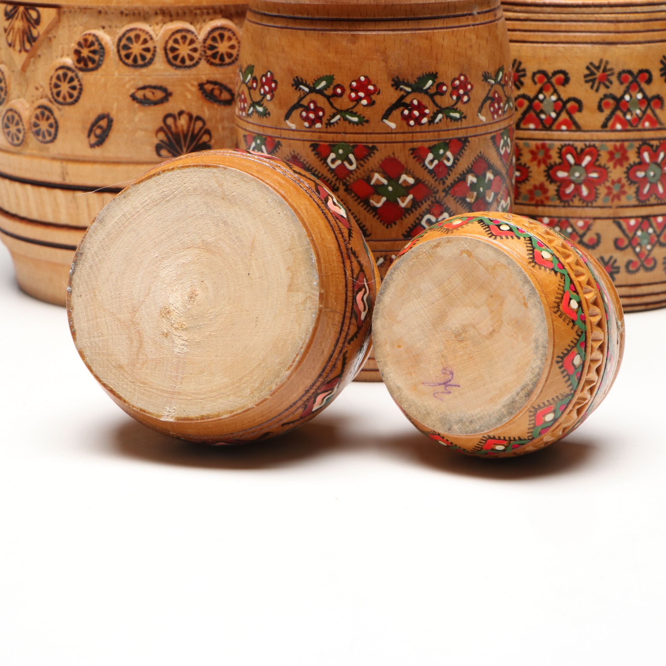 Slavic Folk Art Style Turned Wood Canisters