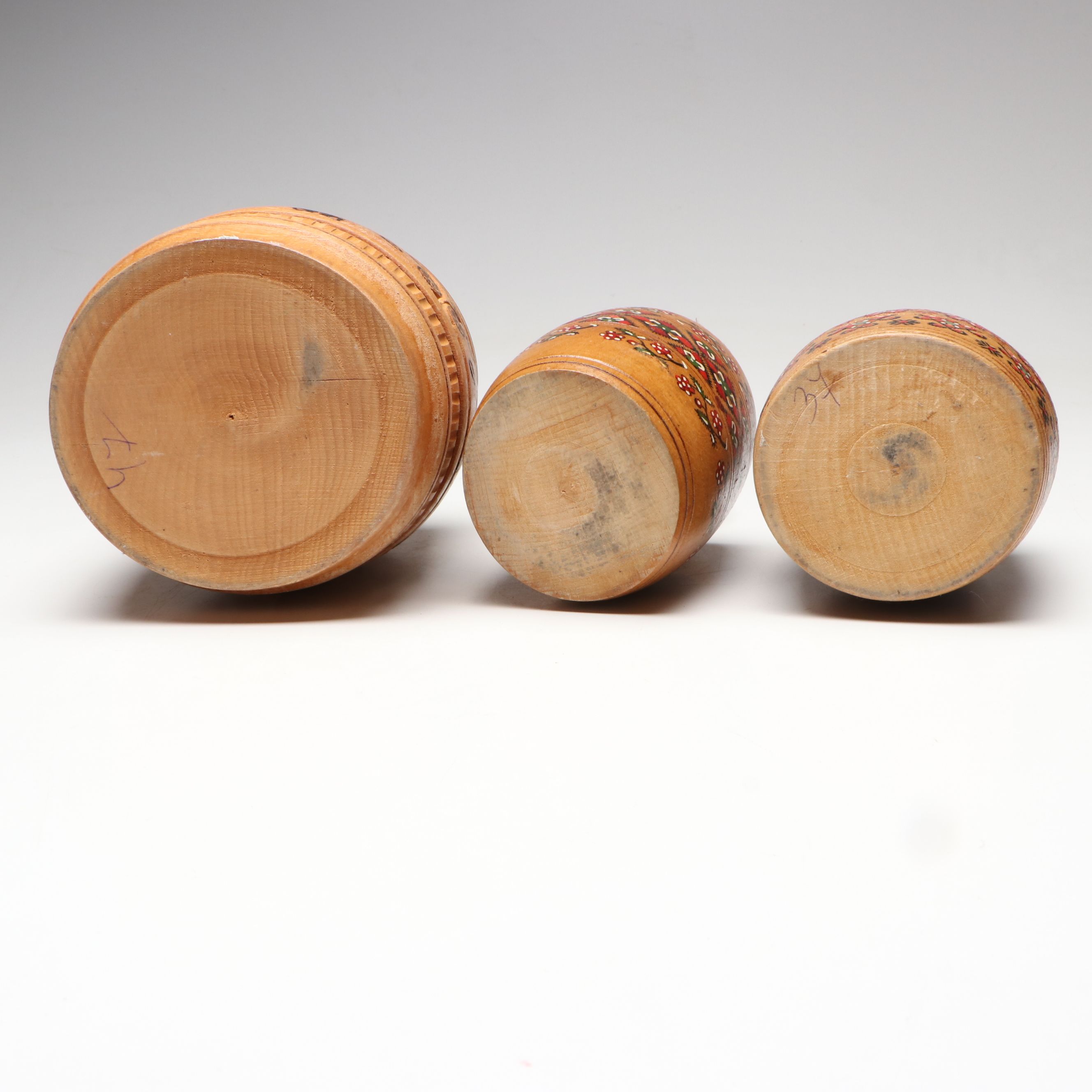 Slavic Folk Art Style Turned Wood Canisters
