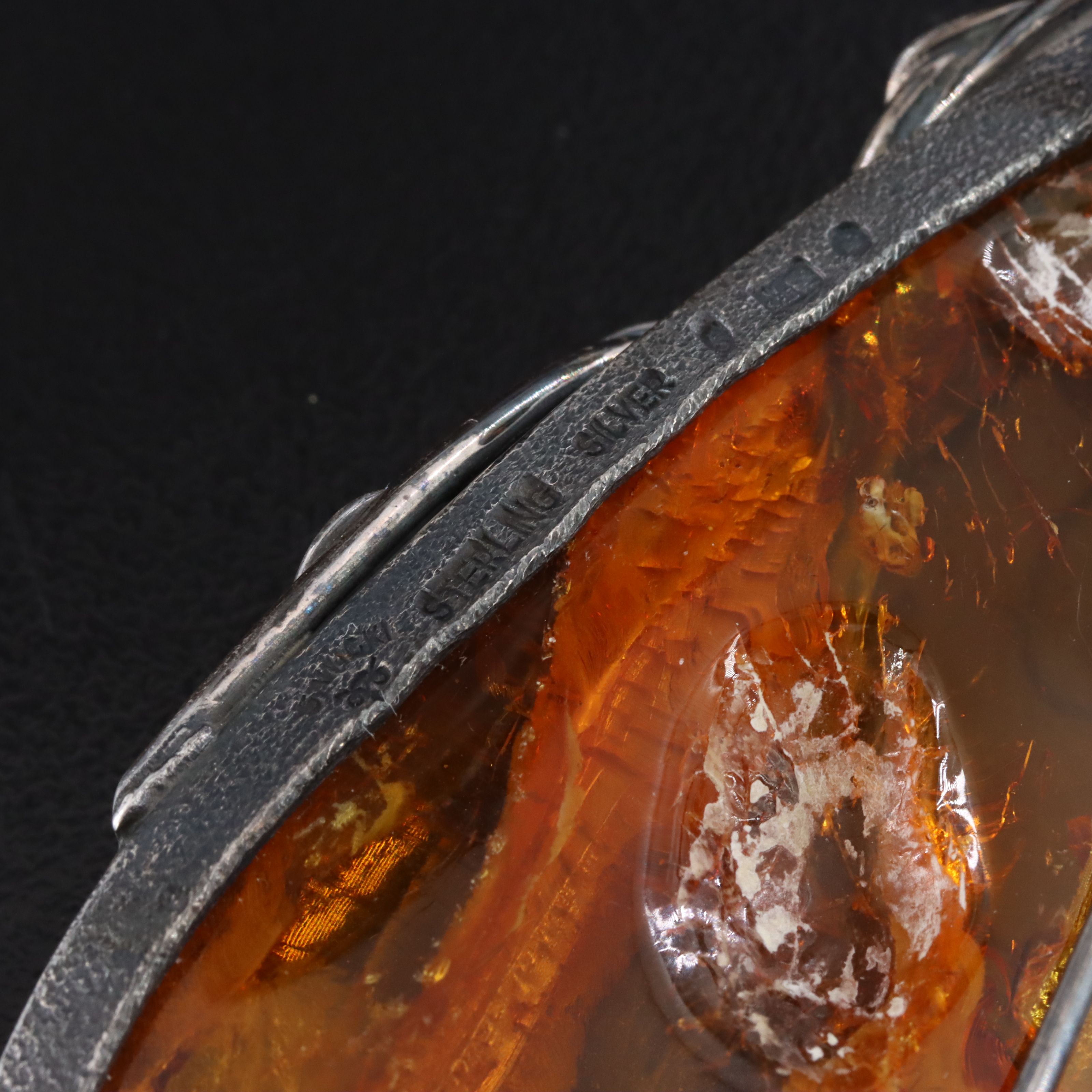 Amber and Copal Necklace and Sterling Brooches Including Bogdan Sawicki