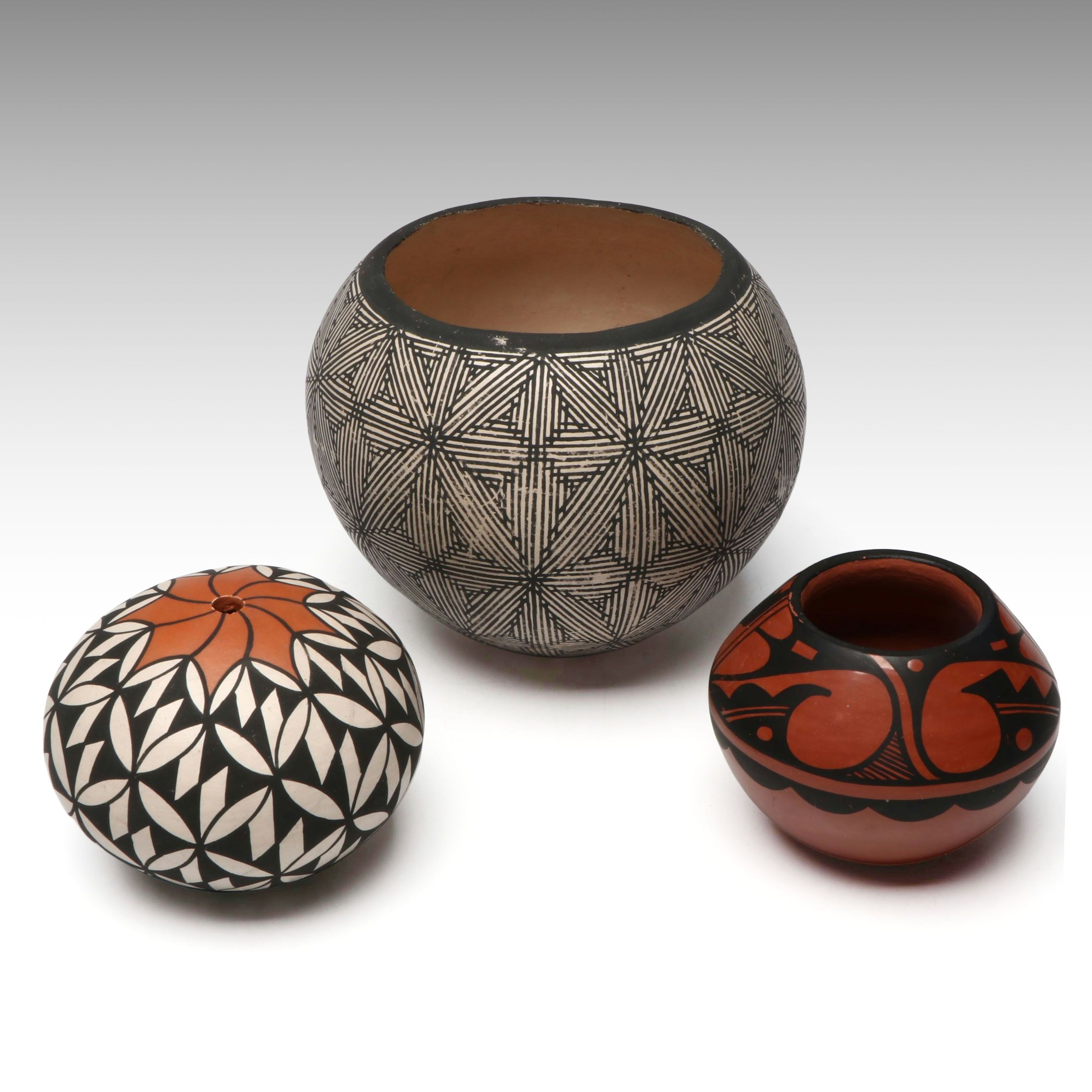 Yolanda Trujillo Seed Pot with Other Acoma and Jemez Pueblo Art Pottery