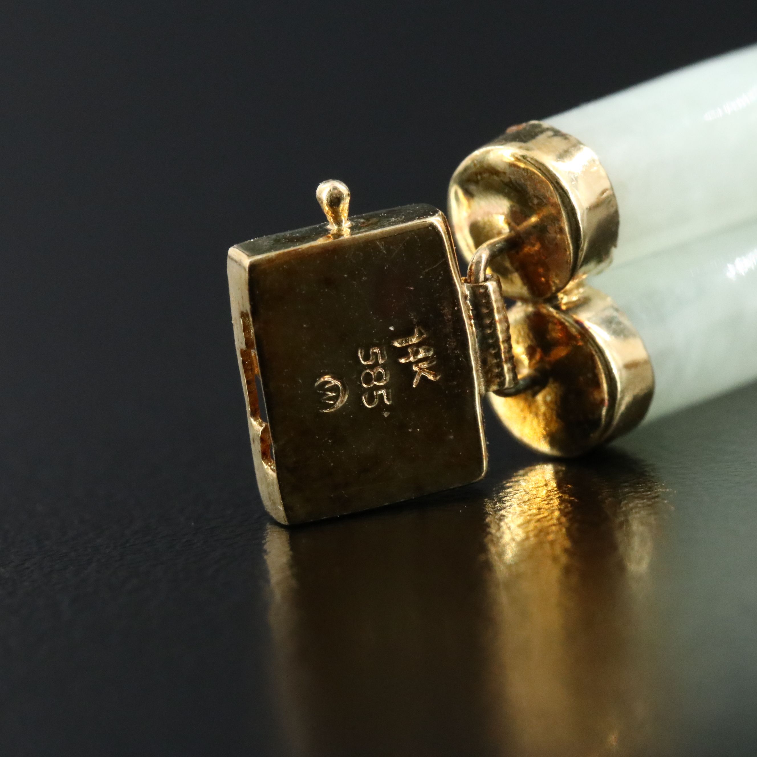 14K Multicolored Jadeite Bar Panel Bracelet  with  "Good Fortune" Clasp