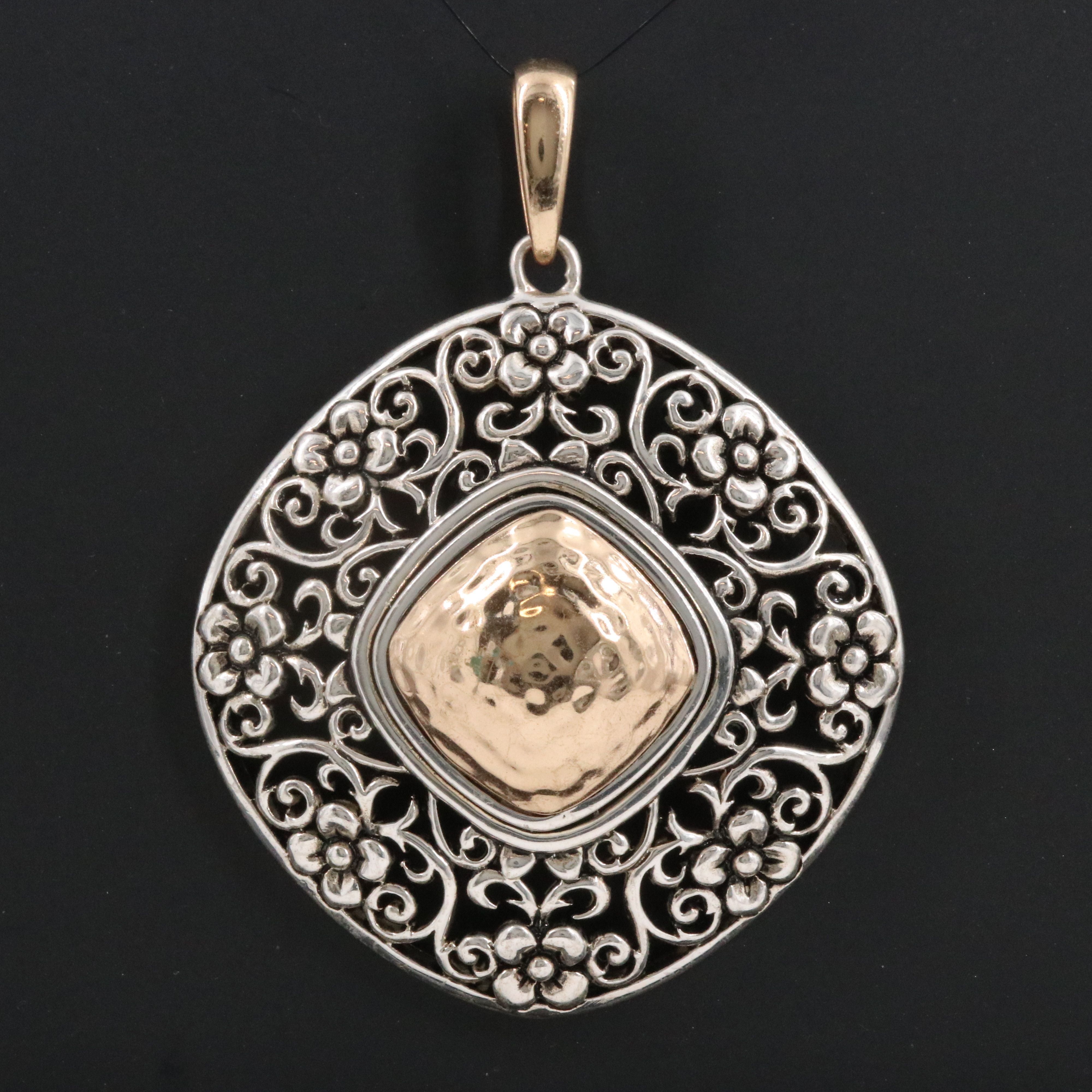 Barse Sterling Two-Tone Floral and Scrollwork Pendant