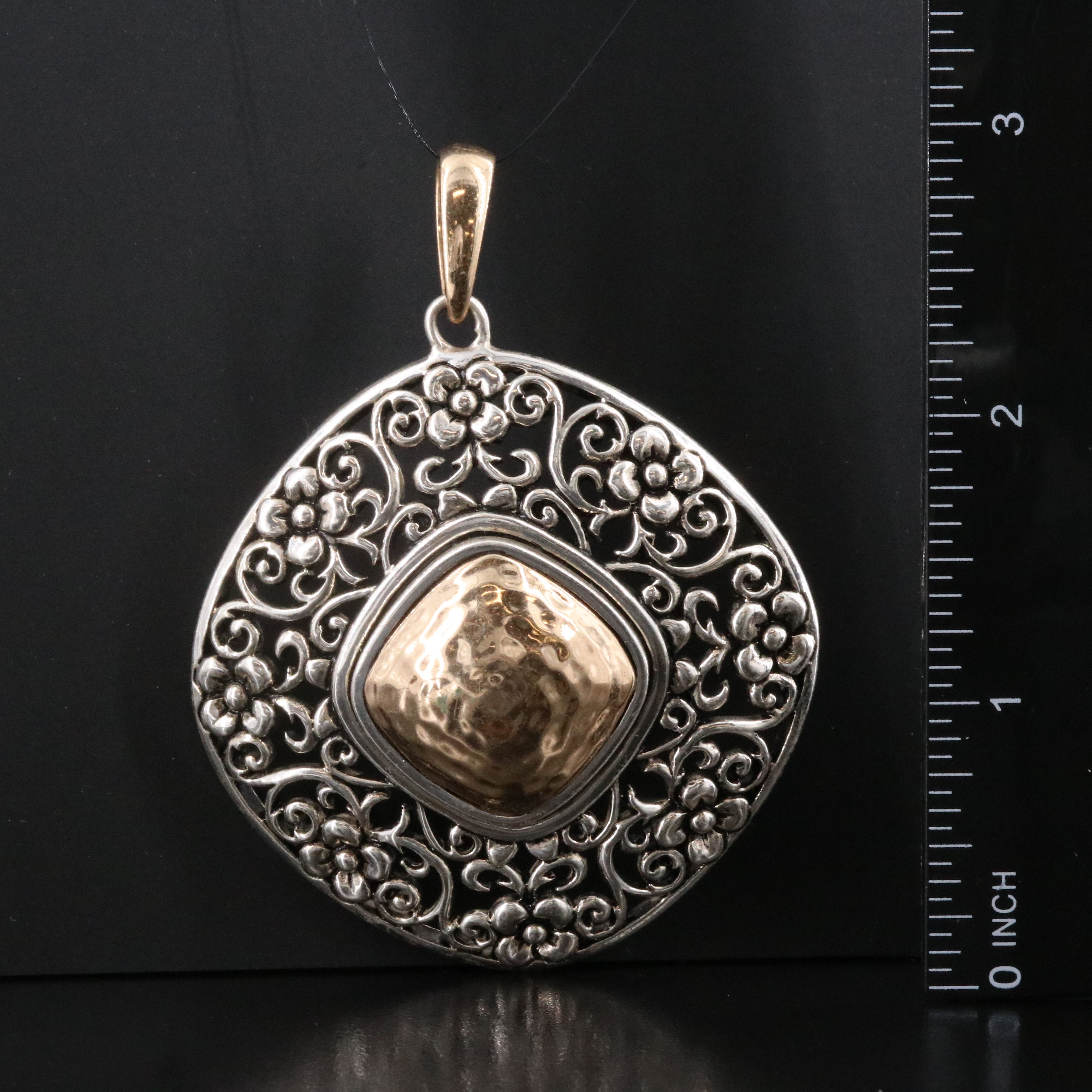 Barse Sterling Two-Tone Floral and Scrollwork Pendant