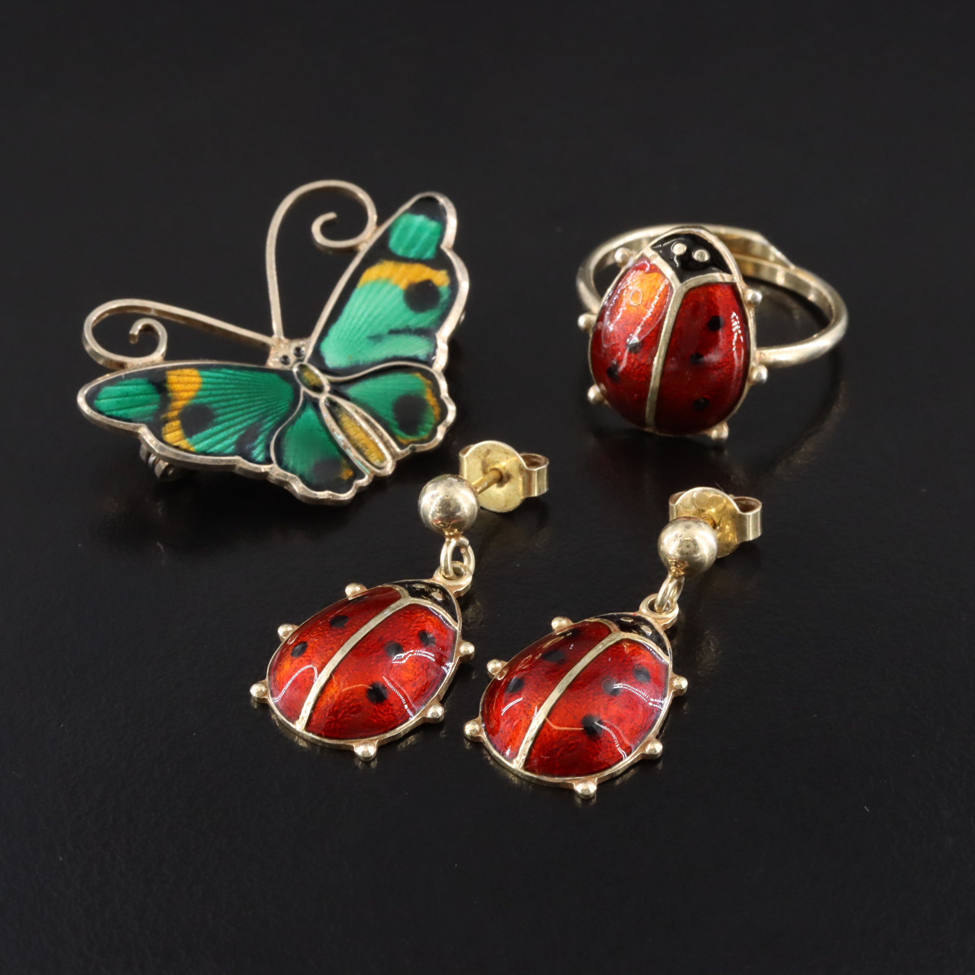 David Andersen Sterling Lady Bug Set and Butterfly Featuring Willie Winnaess