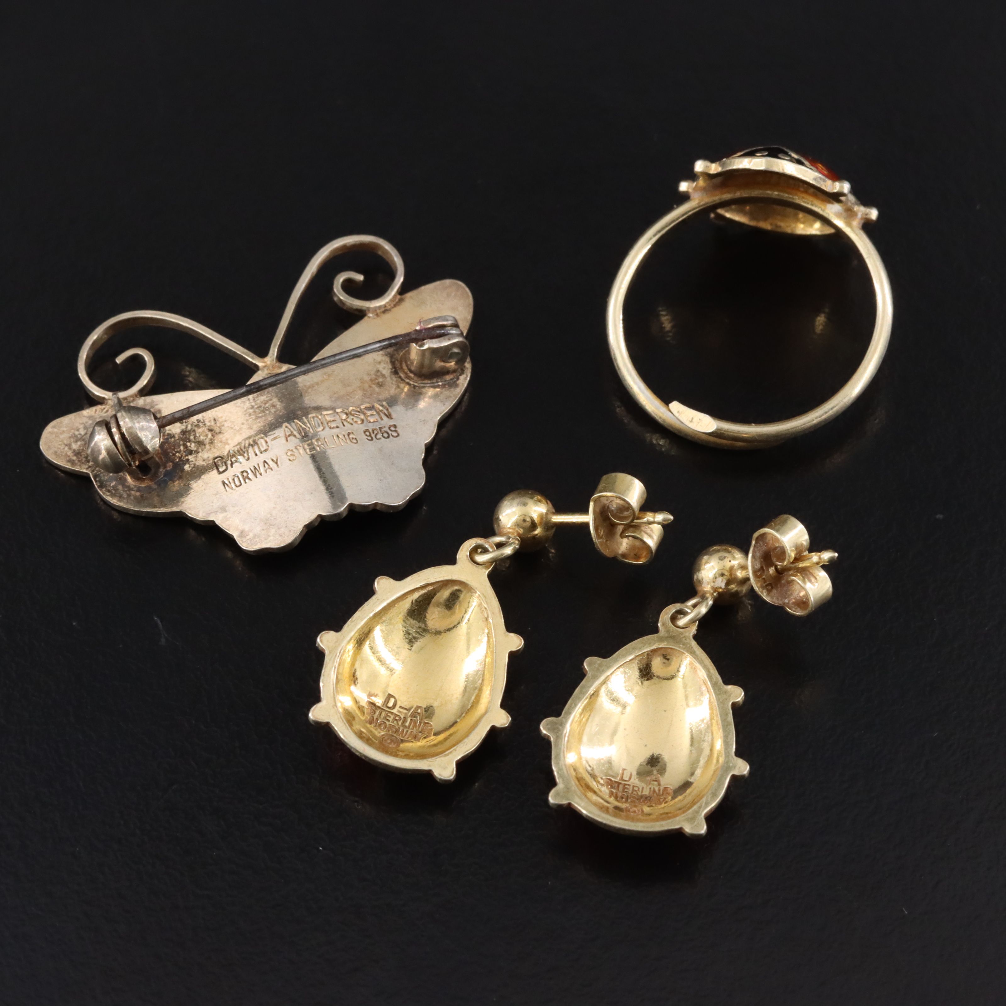 David Andersen Sterling Lady Bug Set and Butterfly Featuring Willie Winnaess