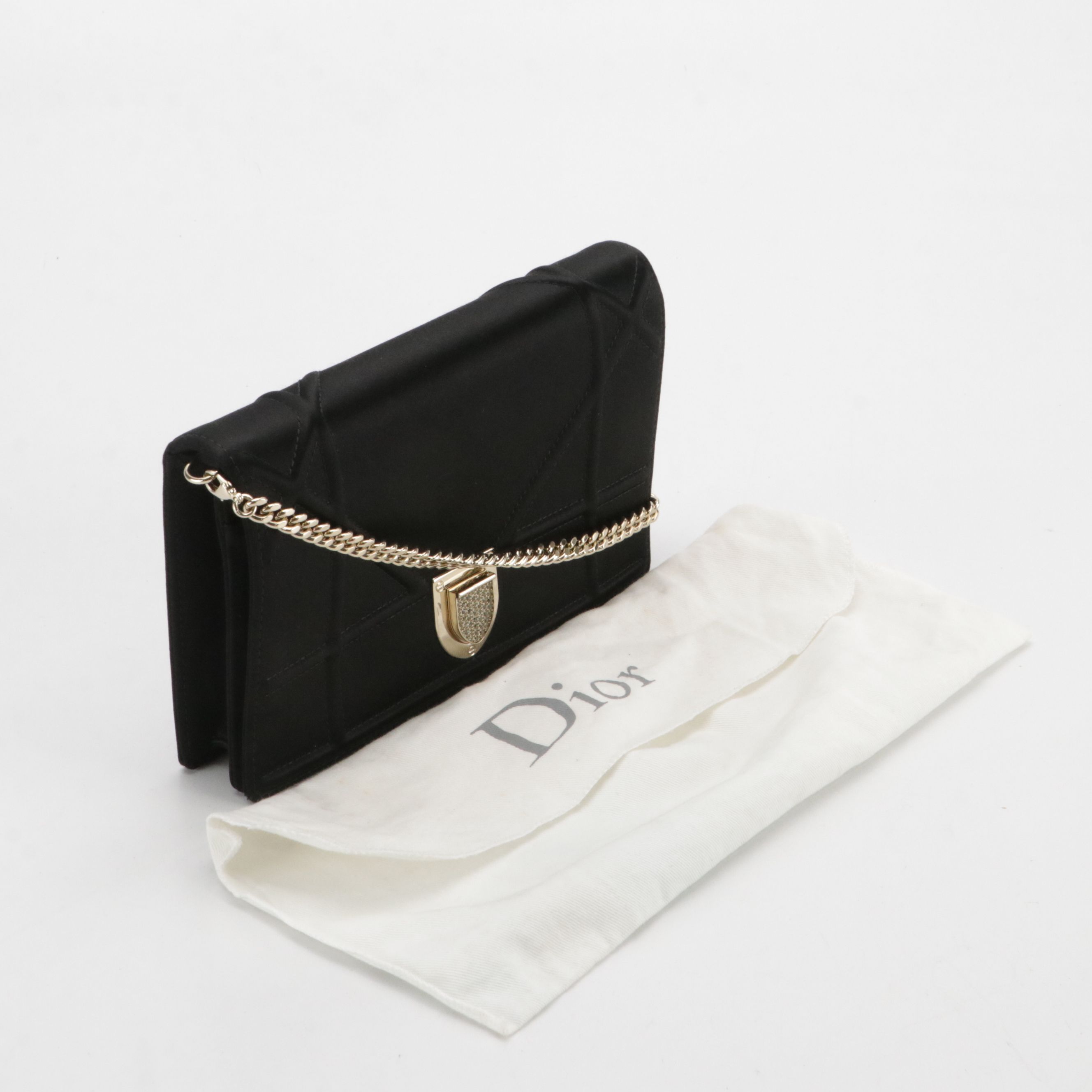 Christian Dior Black Satin Diorama Wallet on Chain