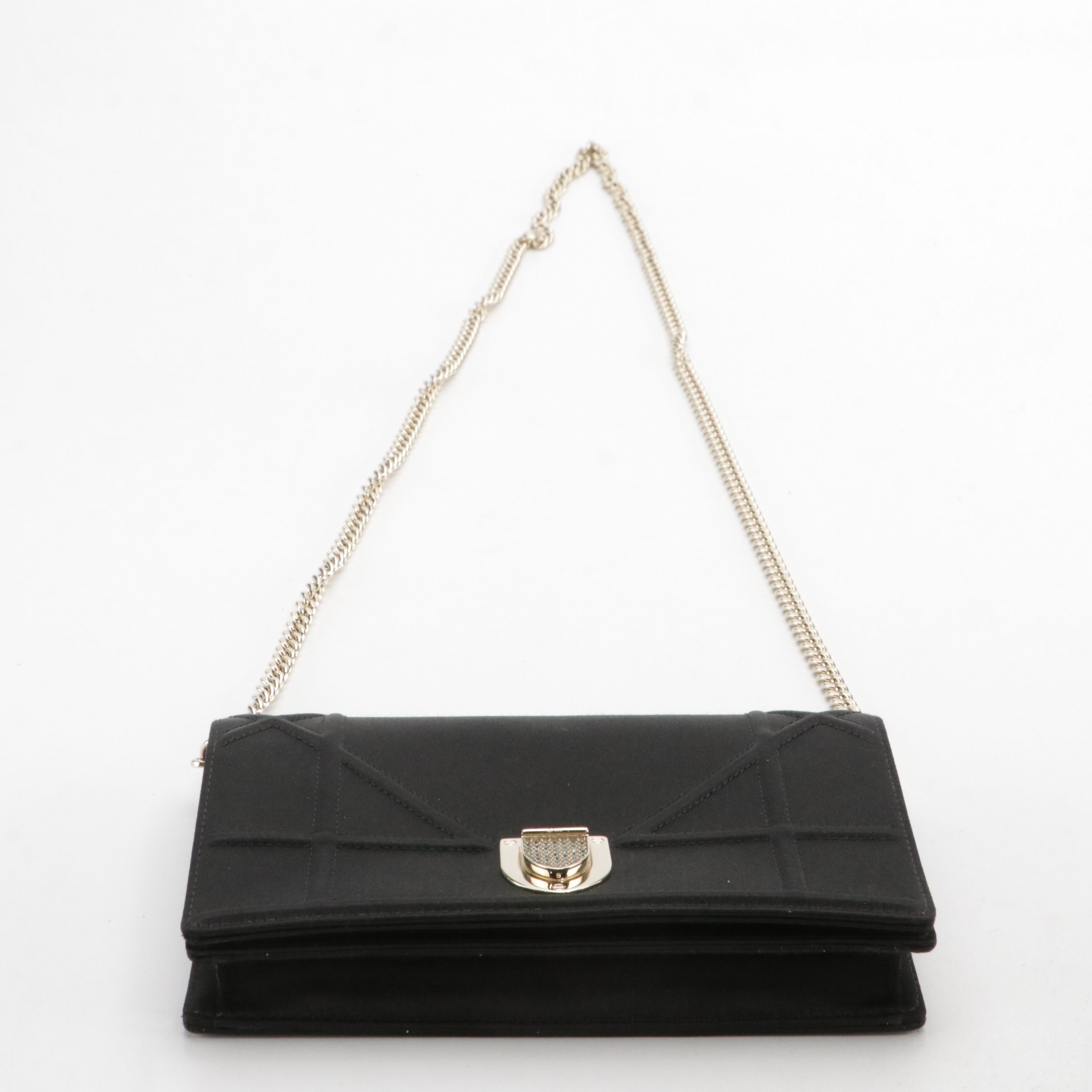 Christian Dior Black Satin Diorama Wallet on Chain