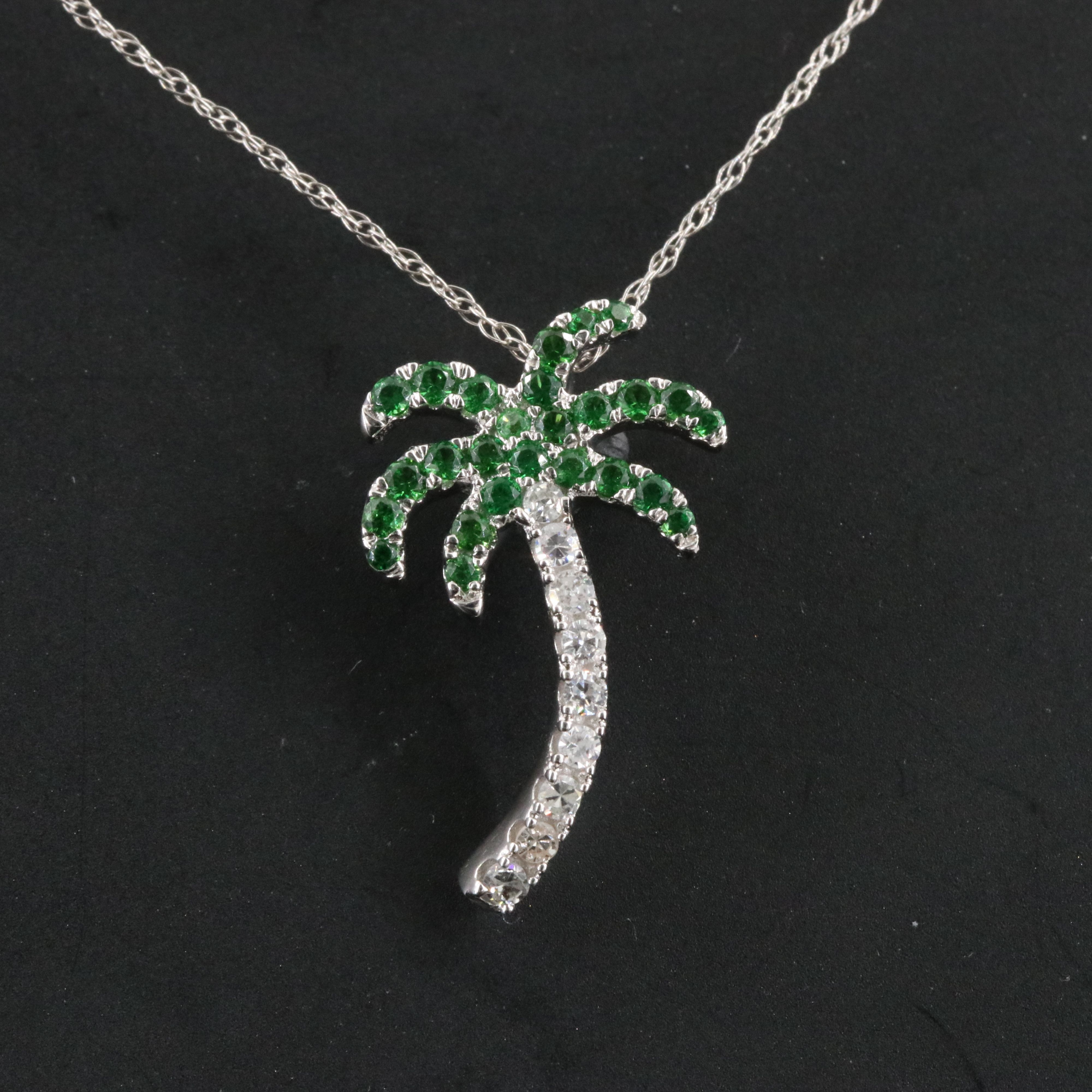14K Tsavorite and Diamond Palm Tree Pendant Necklace