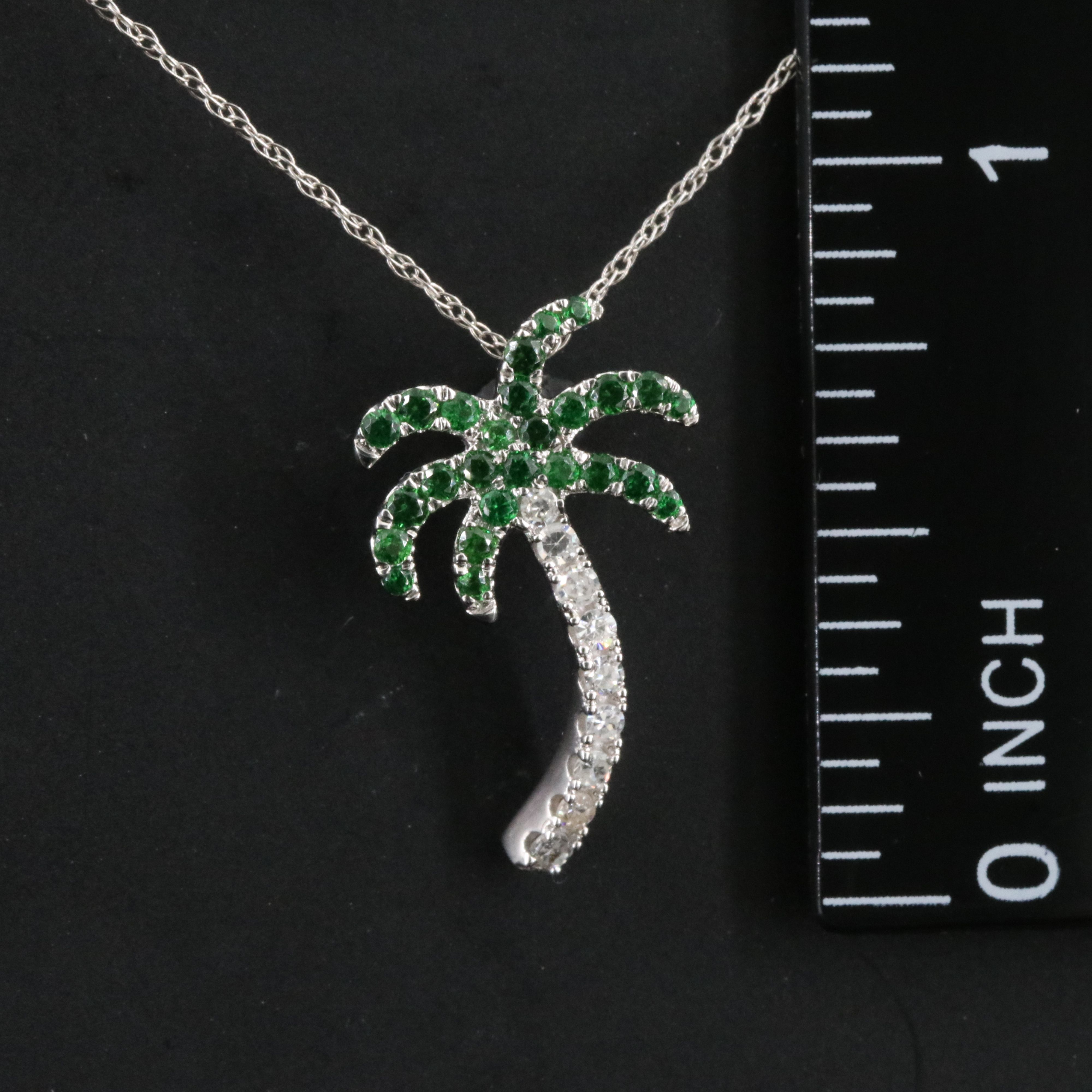 14K Tsavorite and Diamond Palm Tree Pendant Necklace