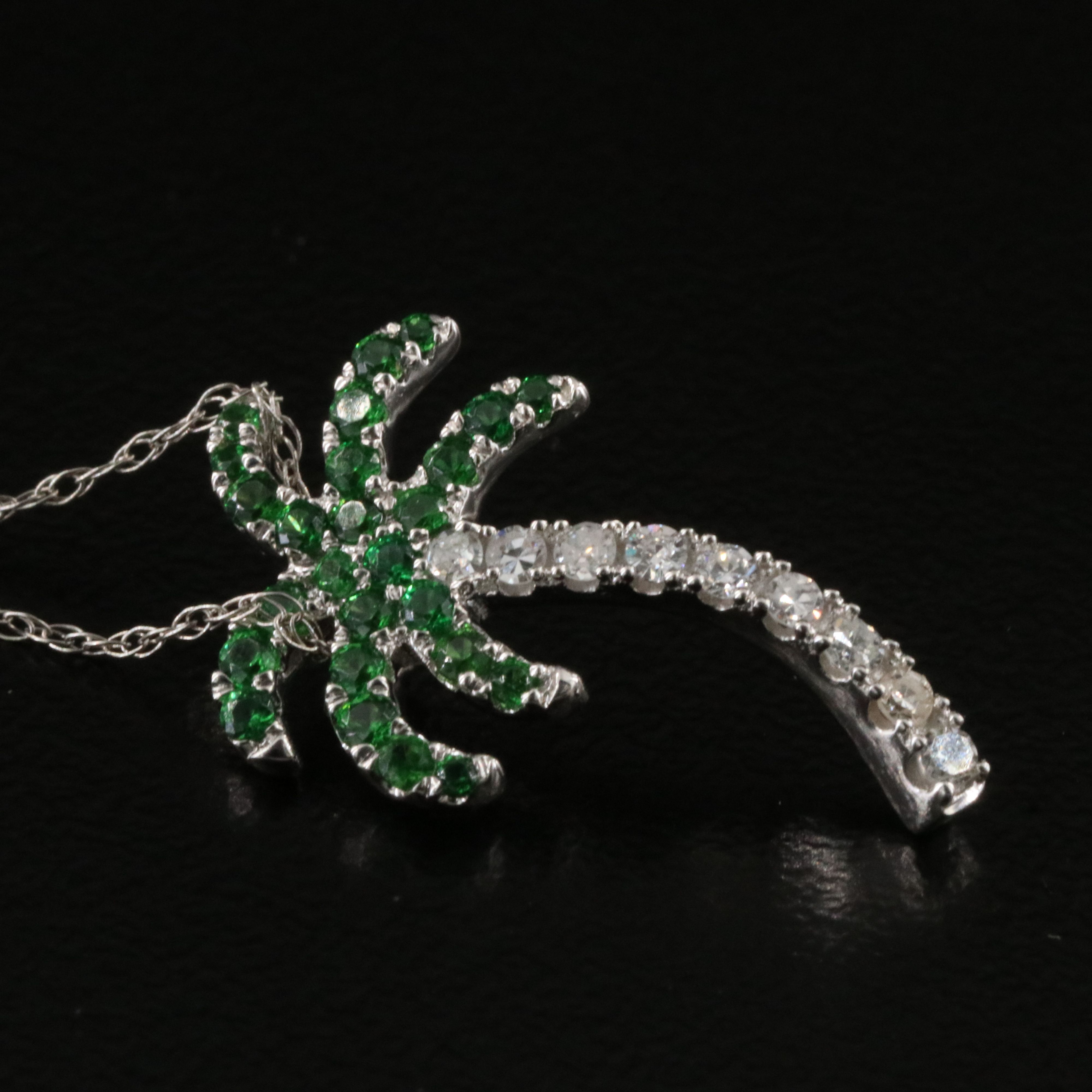 14K Tsavorite and Diamond Palm Tree Pendant Necklace