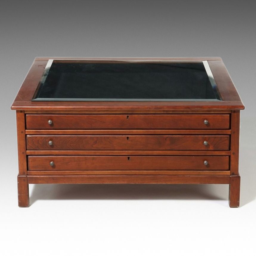 Cherry Glass-Top Display Coffee Table, Late 20th Century