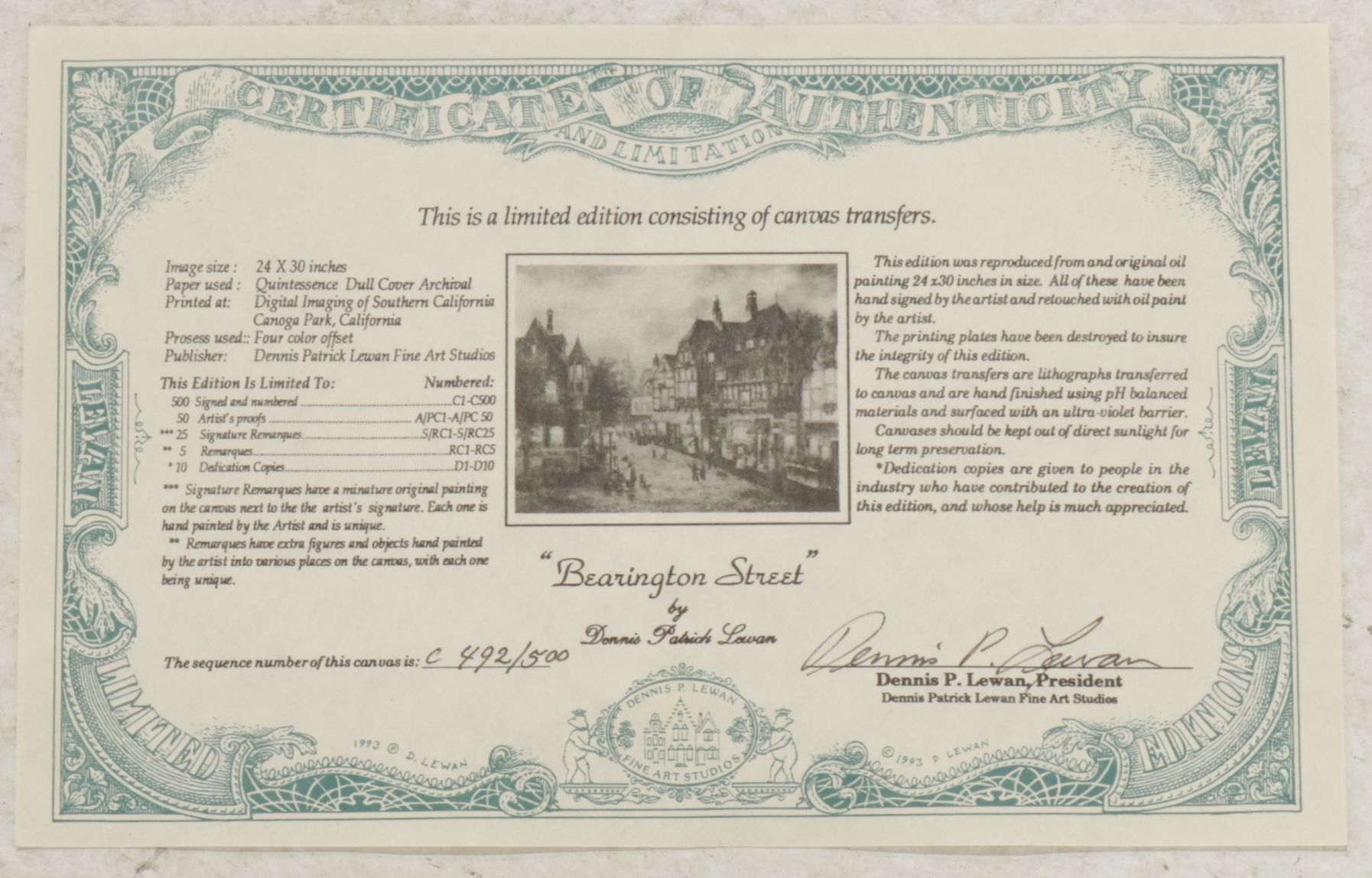 Offset Lithograph After Dennis Patrick Lewan "Bearington Street", 1993