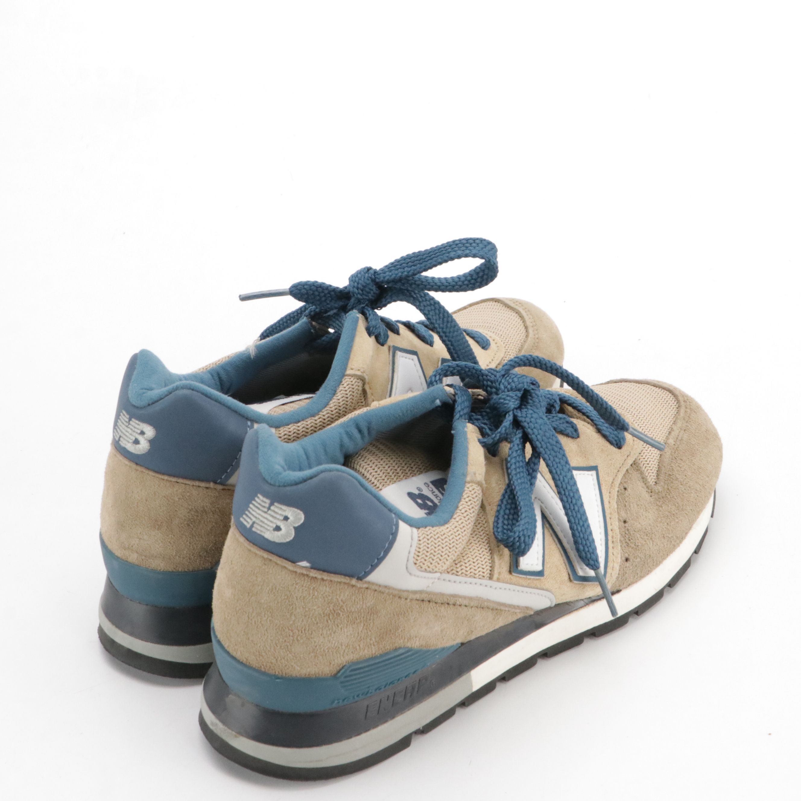 New Balance 996 Sneakers in Beige Suede with Blue Accents