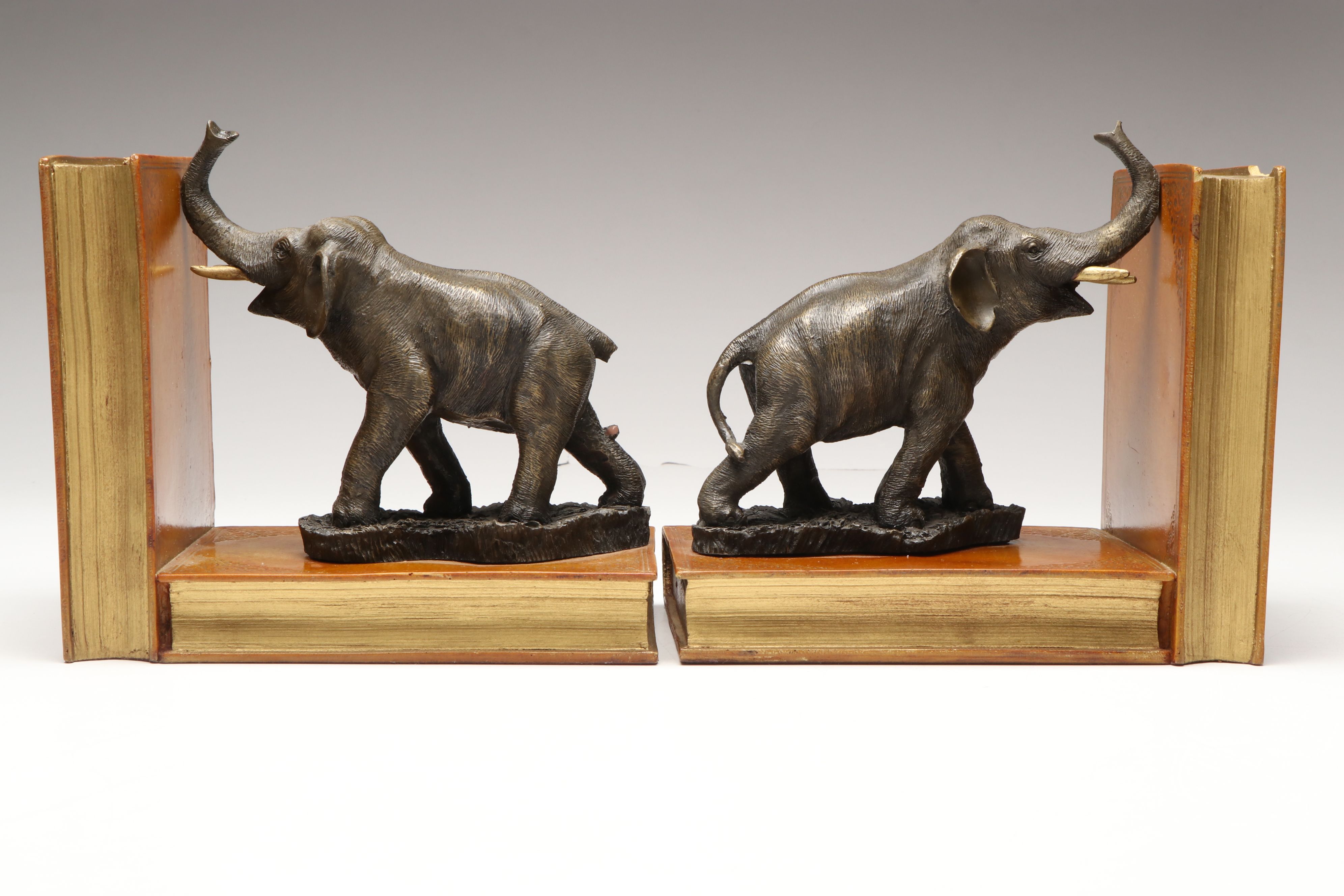 Cast Elephants on Composite Book Form Bookends
