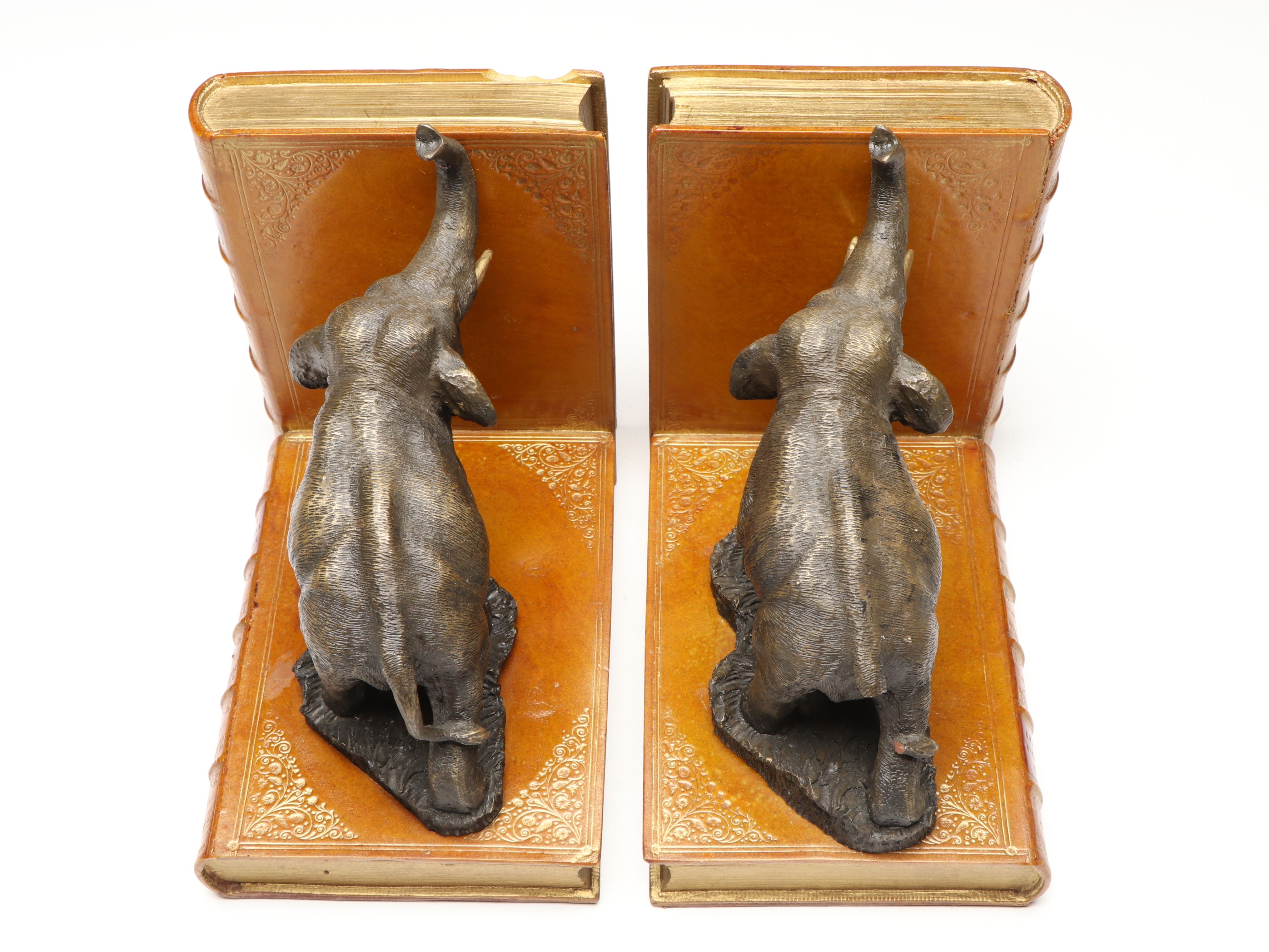 Cast Elephants on Composite Book Form Bookends