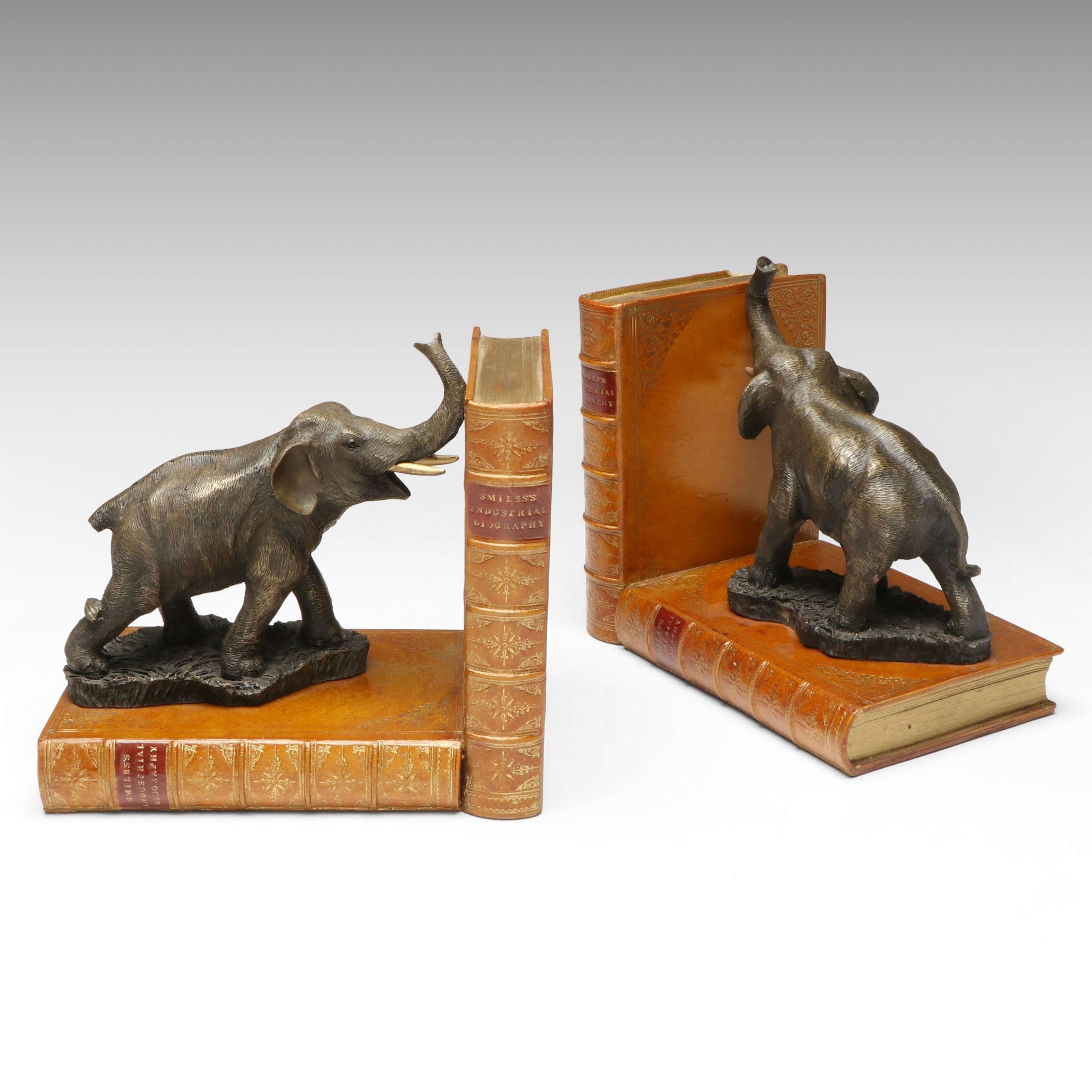 Cast Elephants on Composite Book Form Bookends