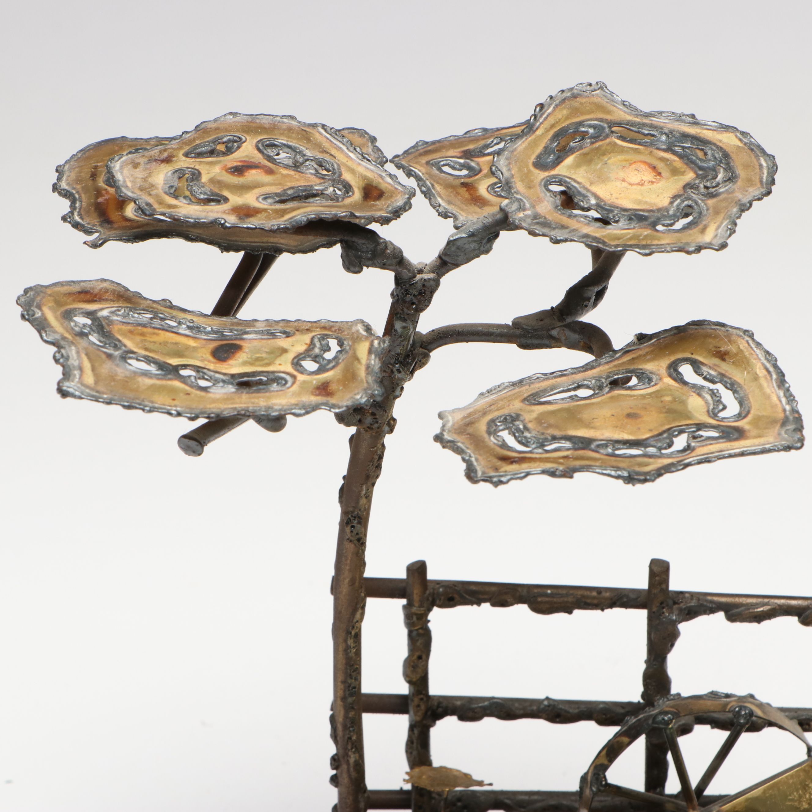 Mario Jason Metal Sculpture on Stone Base with Carved Stone Bird Figurines