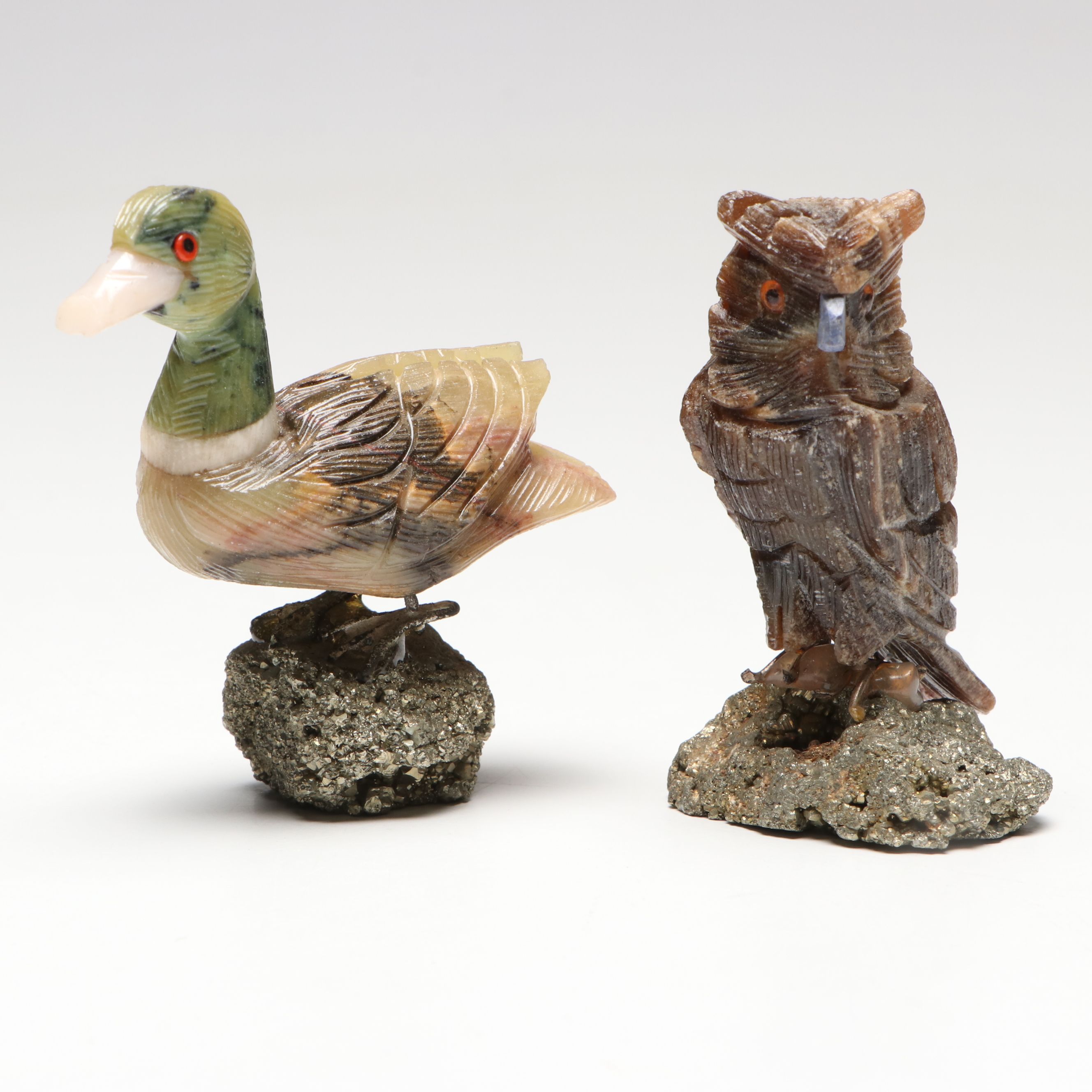 Mario Jason Metal Sculpture on Stone Base with Carved Stone Bird Figurines