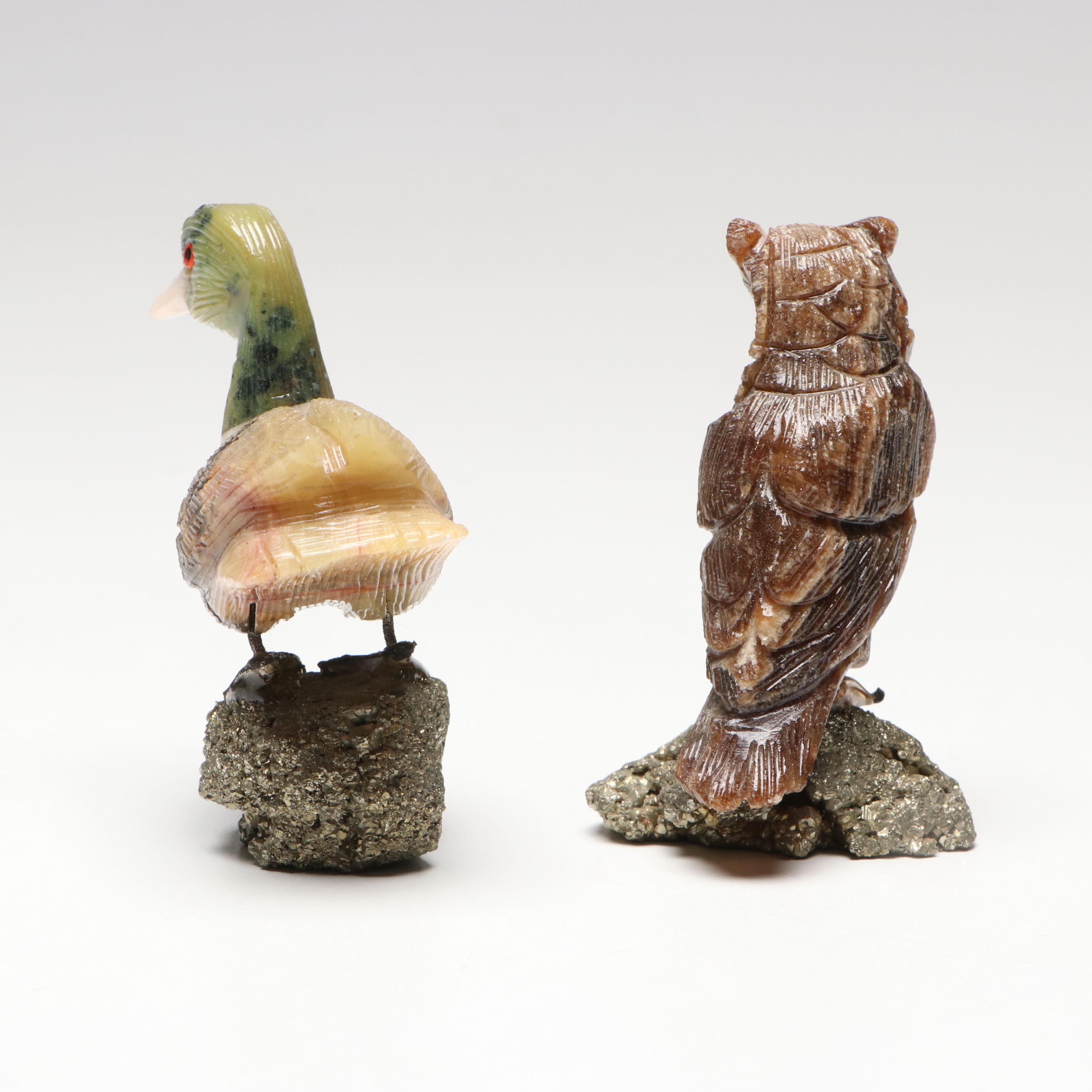 Mario Jason Metal Sculpture on Stone Base with Carved Stone Bird Figurines