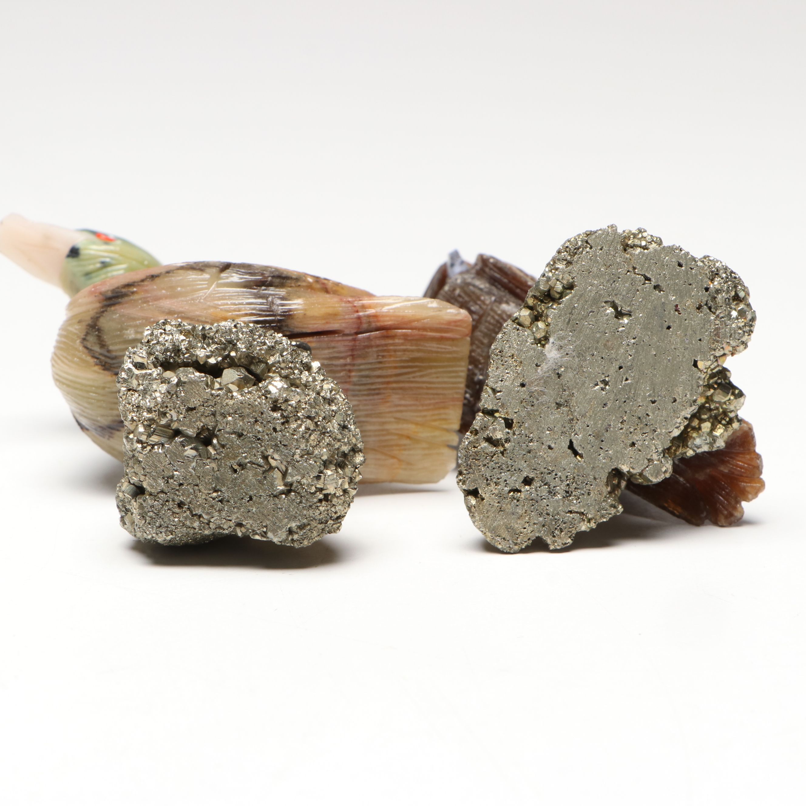 Mario Jason Metal Sculpture on Stone Base with Carved Stone Bird Figurines