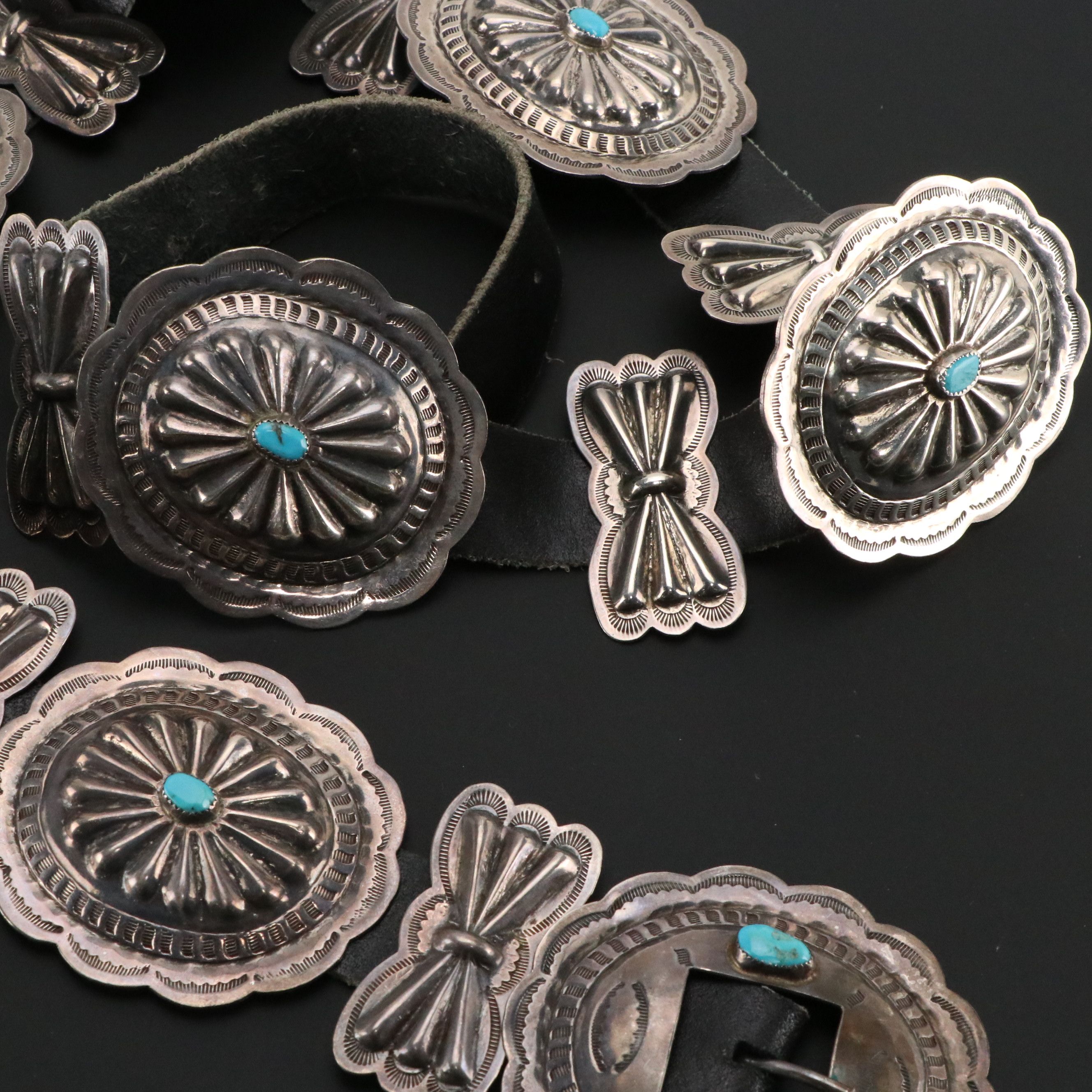 Signed Navajo Diné Sterling Turquoise Concho Belt