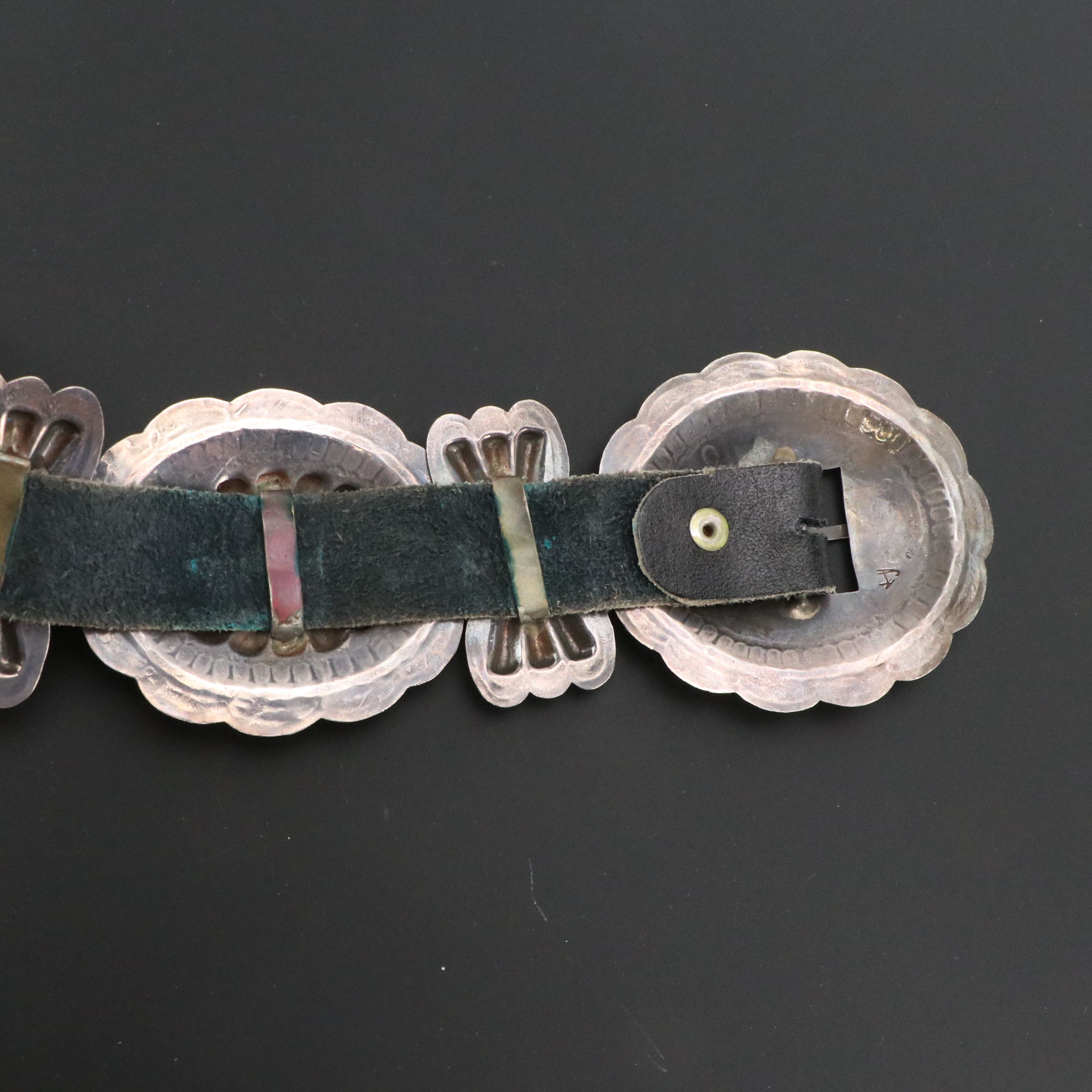 Signed Navajo Diné Sterling Turquoise Concho Belt