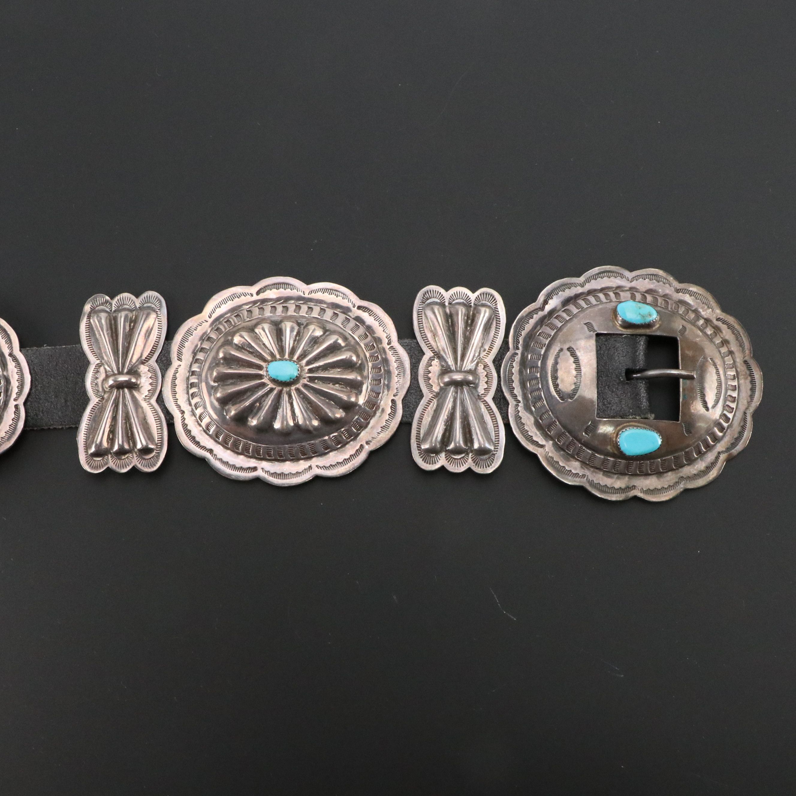 Signed Navajo Diné Sterling Turquoise Concho Belt