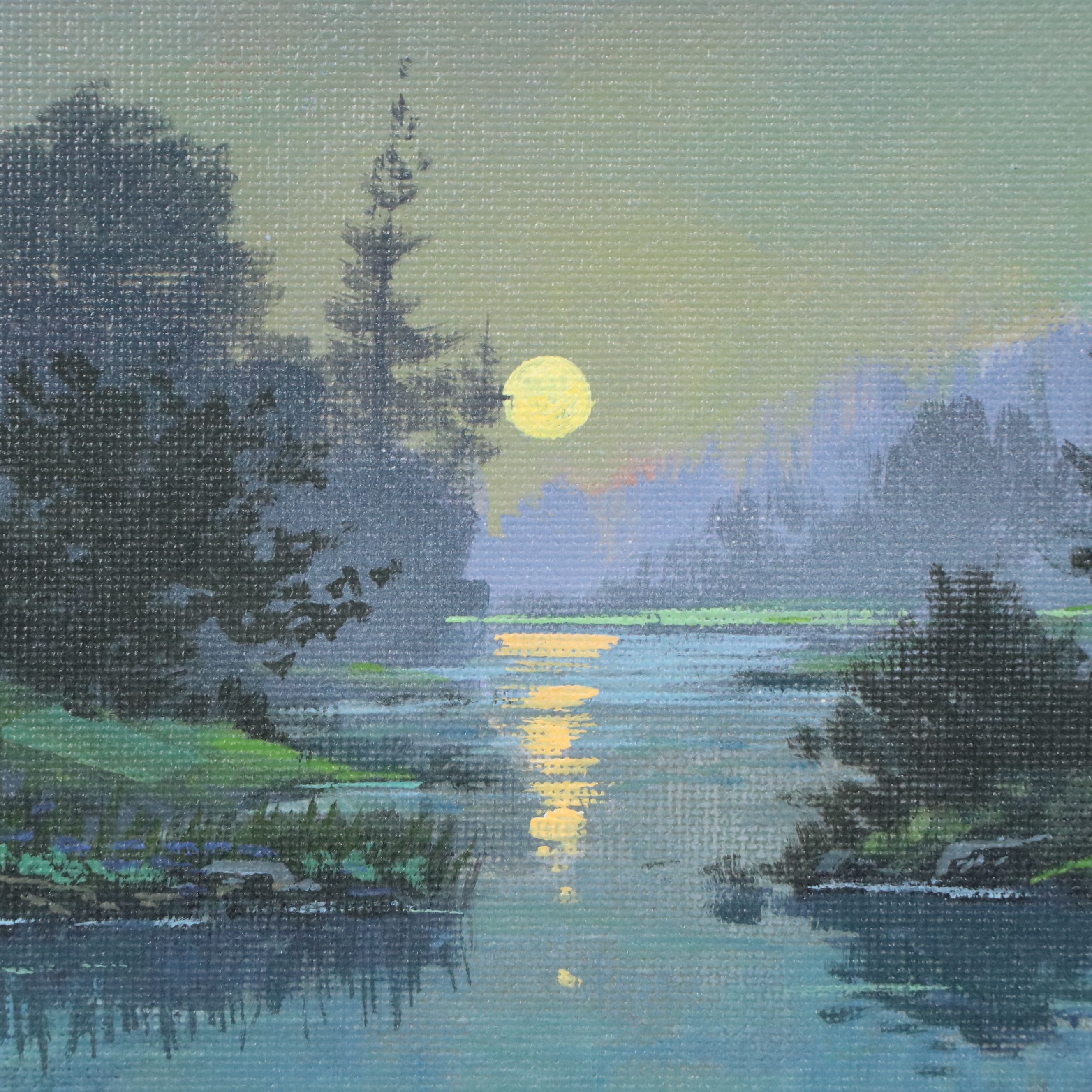 Douglas "Bumo" Johnpeer Acrylic Painting of Nocturne Landscape