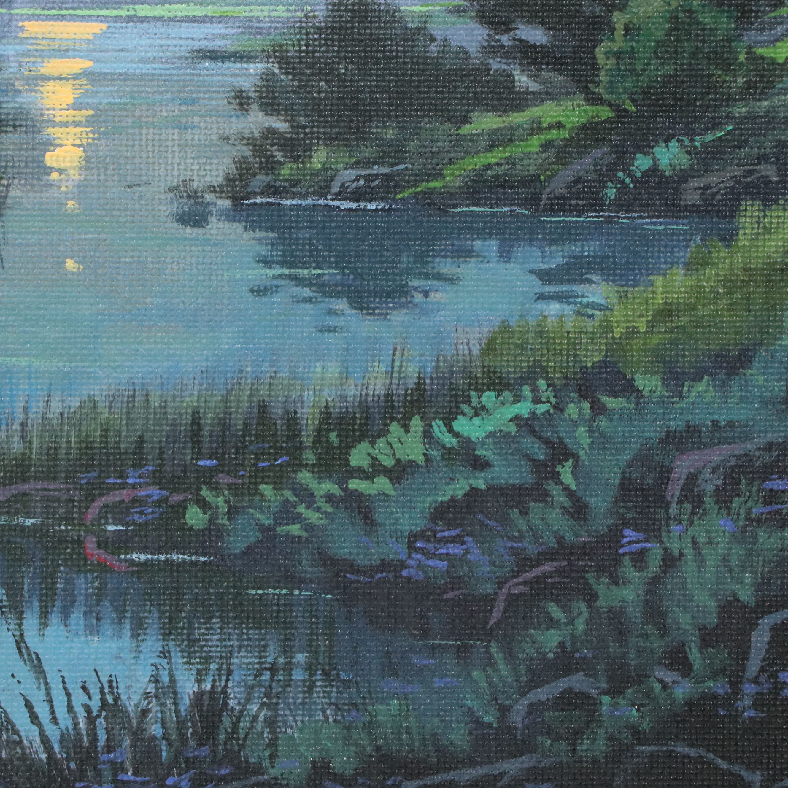Douglas "Bumo" Johnpeer Acrylic Painting of Nocturne Landscape