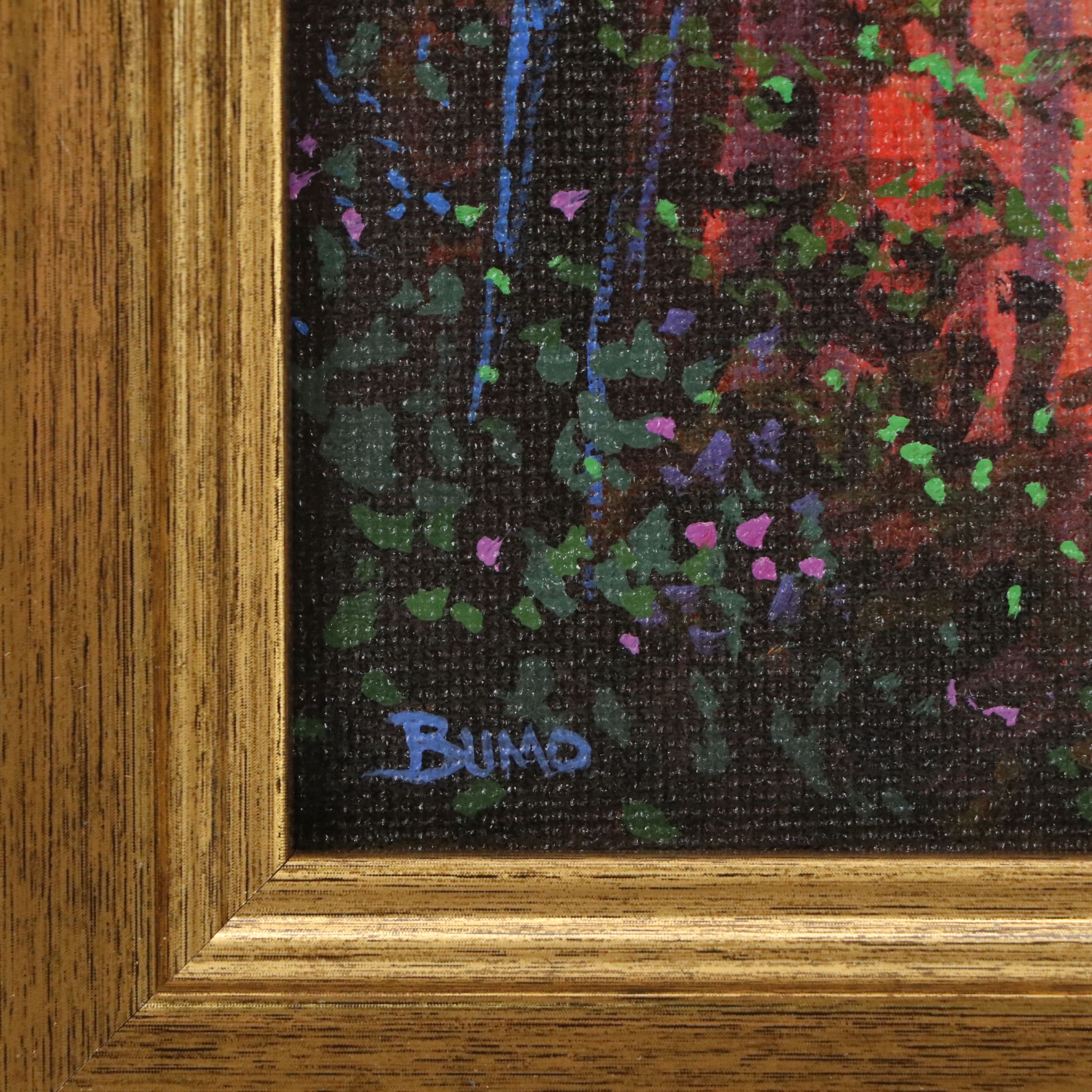 Douglas "Bumo" Johnpeer Acrylic Painting of Owl in Woodland Landscape