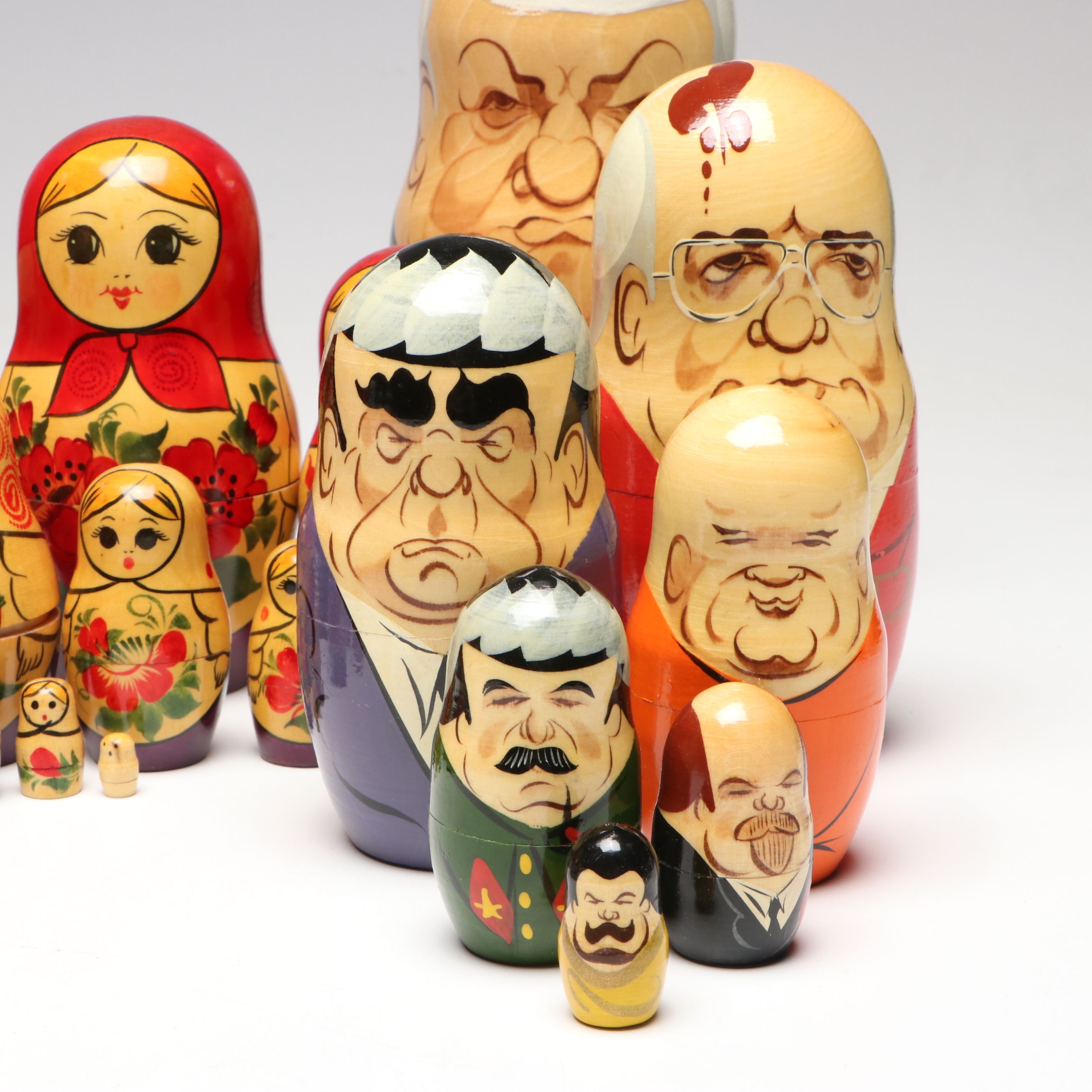 Russian Politicians and Other Hand-Painted Matryoshka Dolls