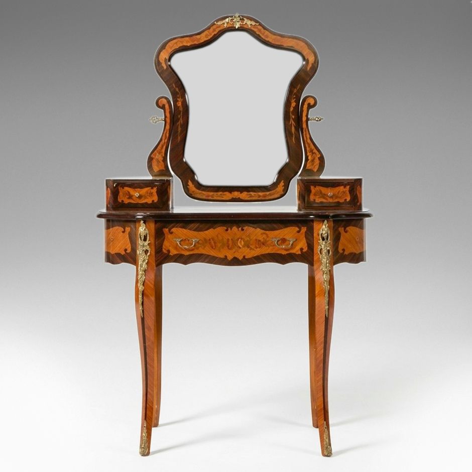 French Louis XV Style Marquetry Inlaid Vanity, Late 20th Century