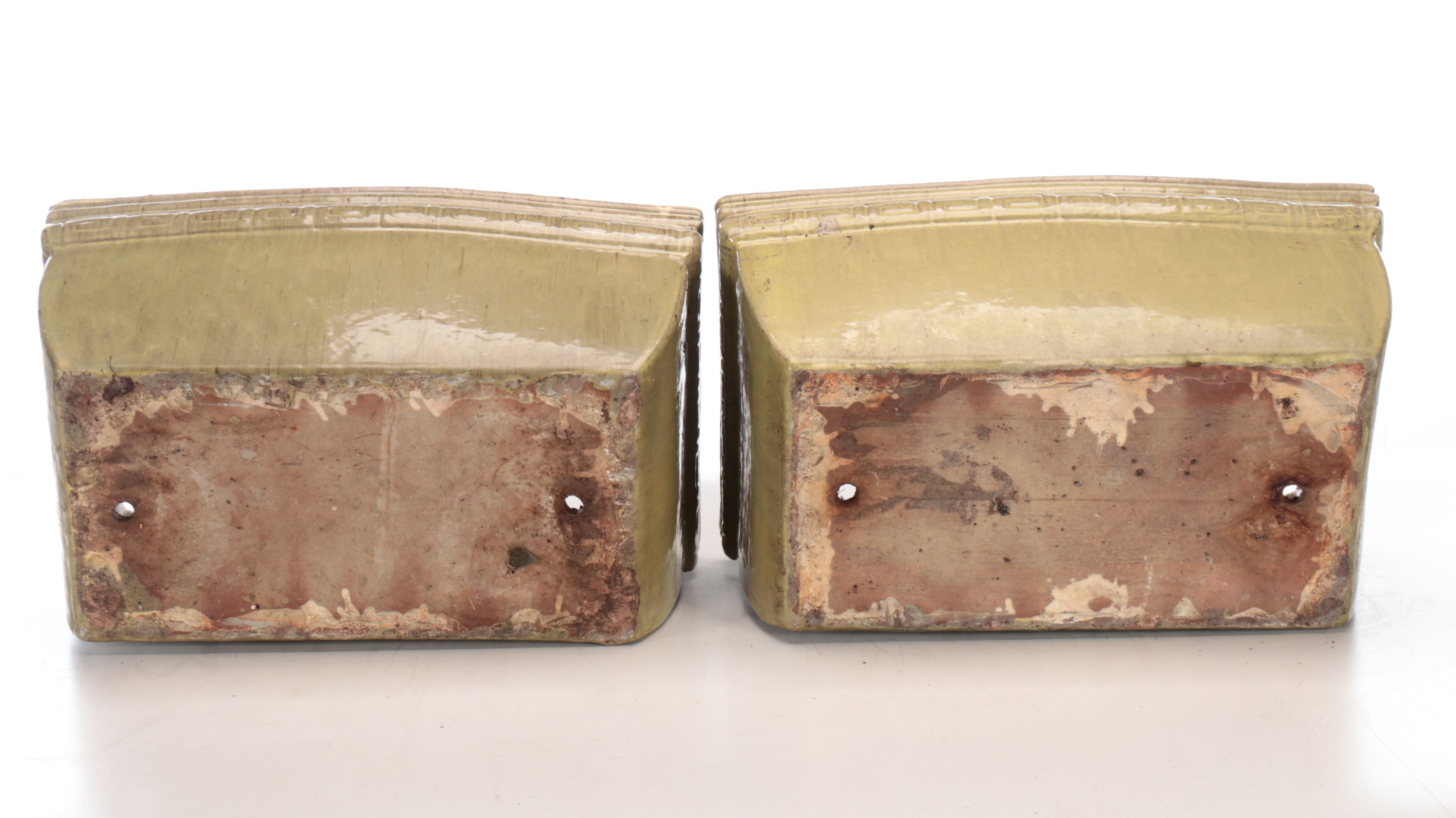 Rectangular Greek Key Accented Drip Glaze Ceramic Planters