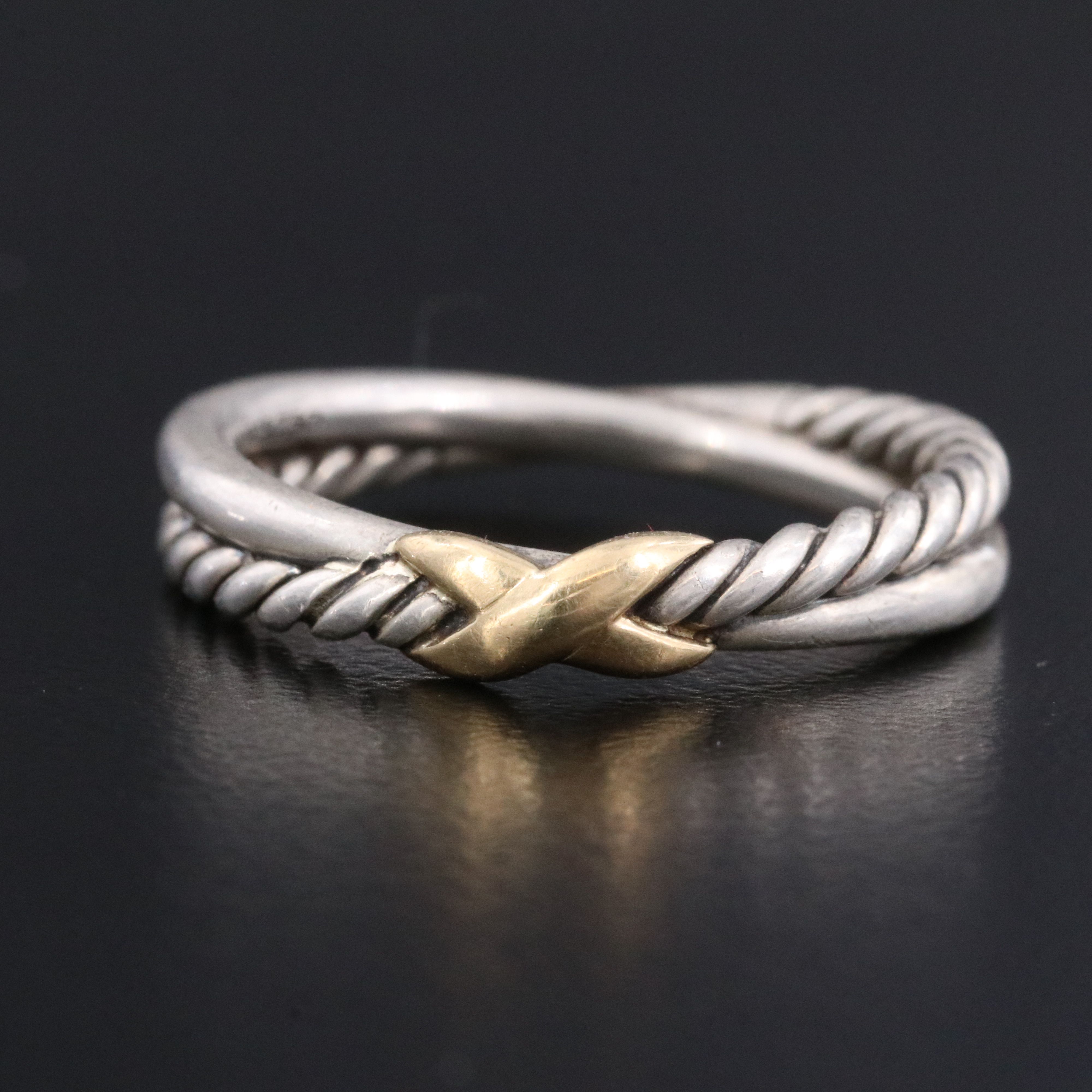 David Yurman Sterling Petite X Crossover Ring with 18K Accent
