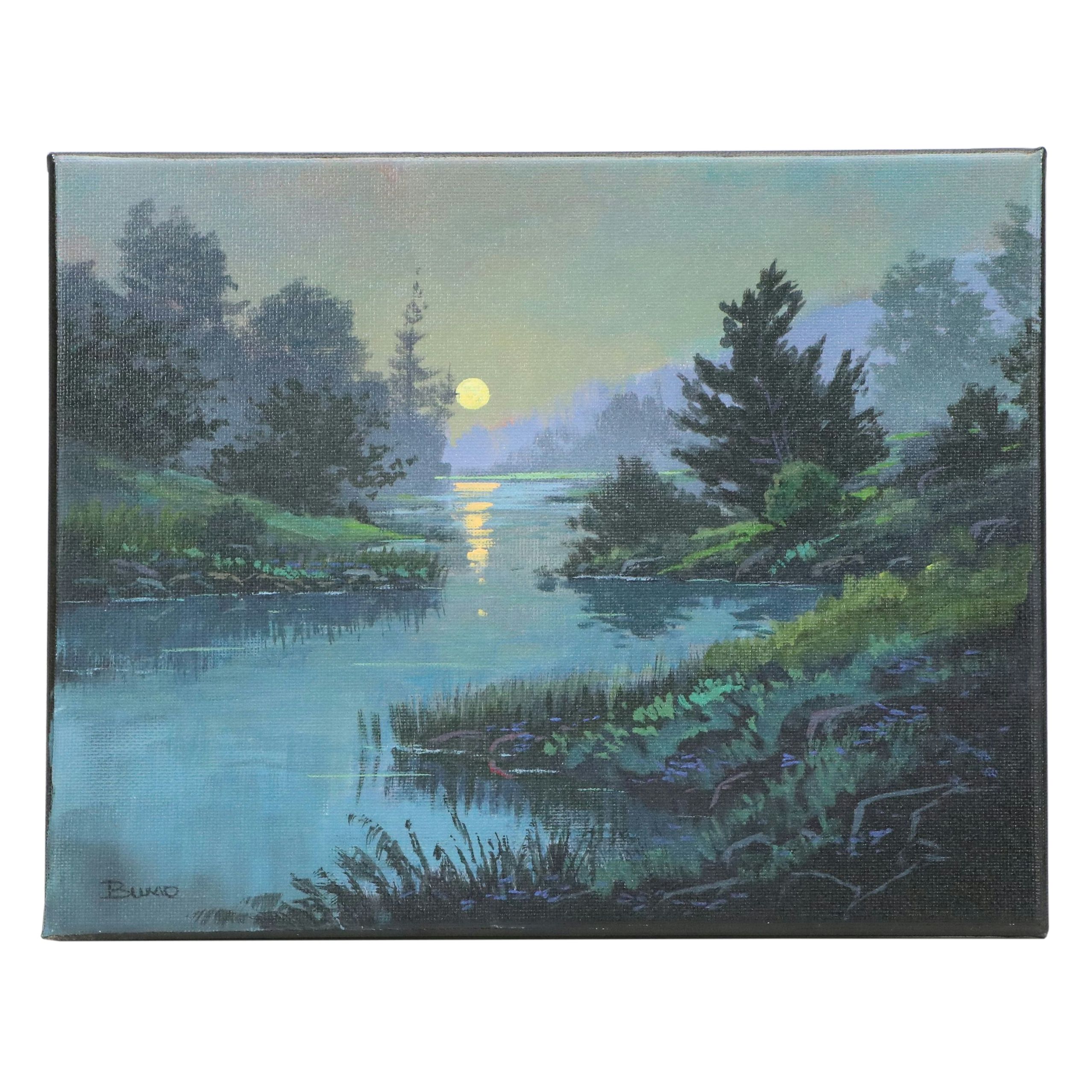 Douglas "Bumo" Johnpeer Acrylic Painting of Nocturne Landscape