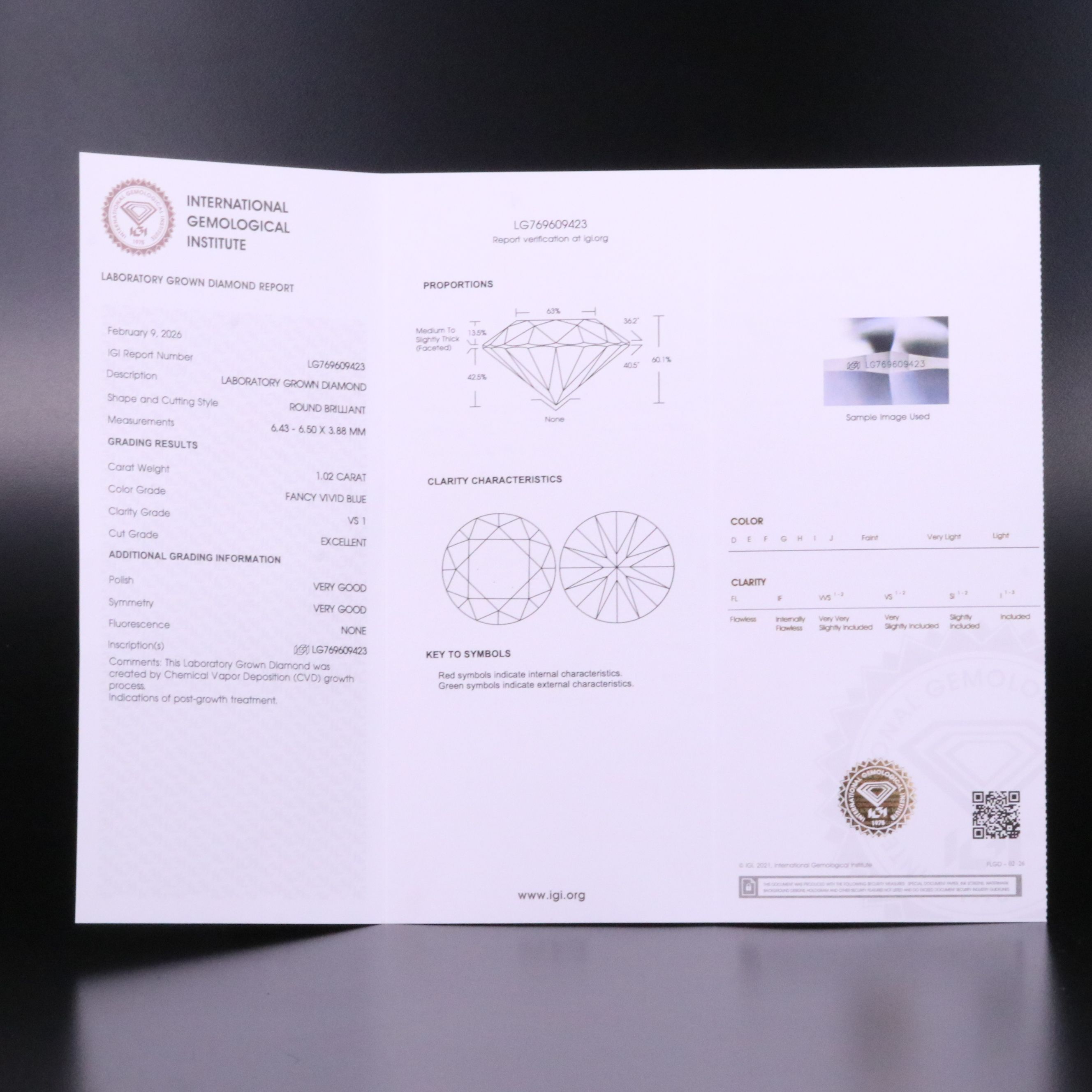 Loose 1.02 CT Lab Grown Diamond with IGI Report
