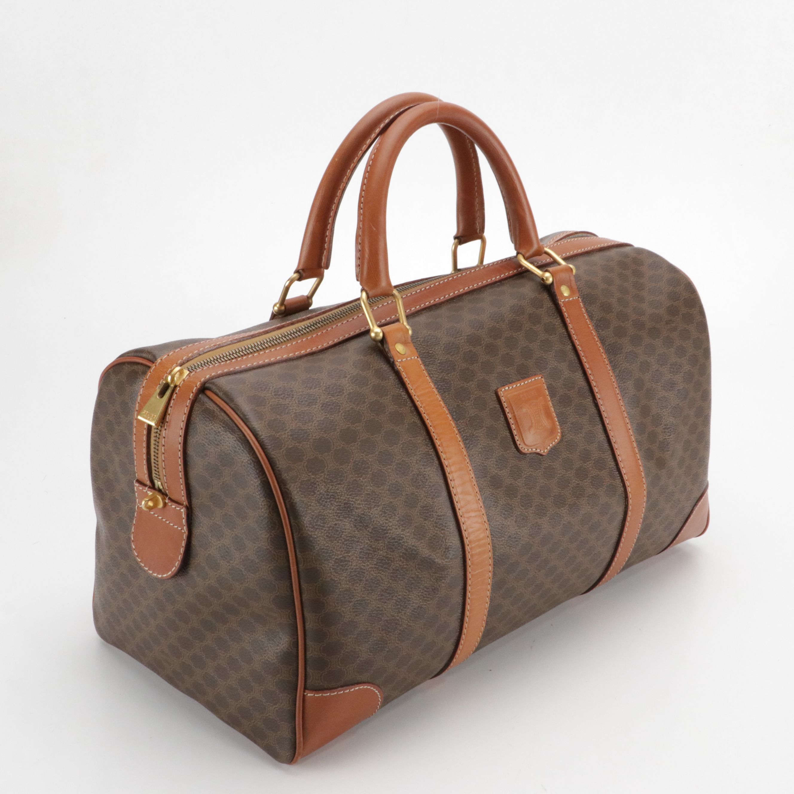 Celine Small Duffle Bag in Dark Brown Macadam Canvas and Leather