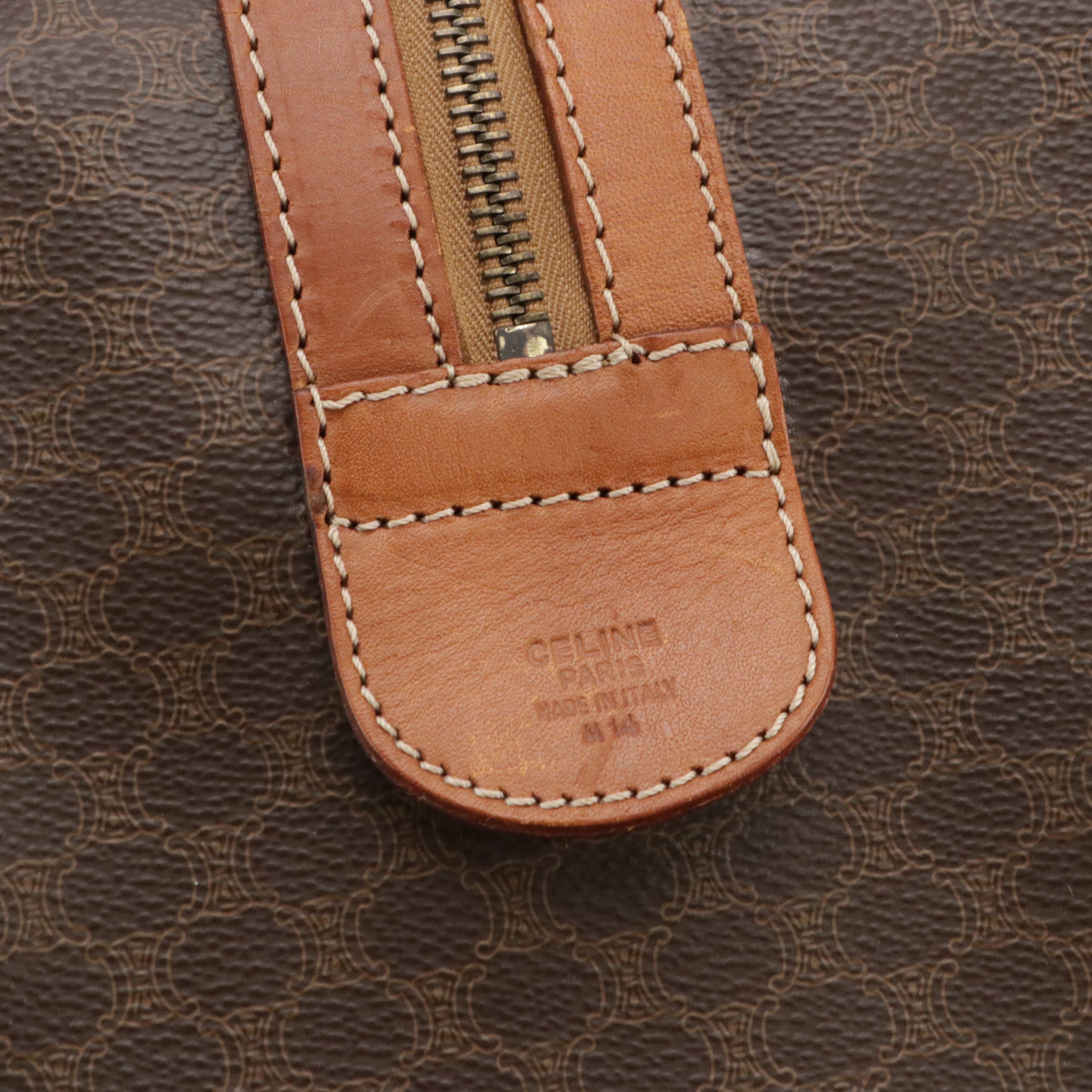 Celine Small Duffle Bag in Dark Brown Macadam Canvas and Leather