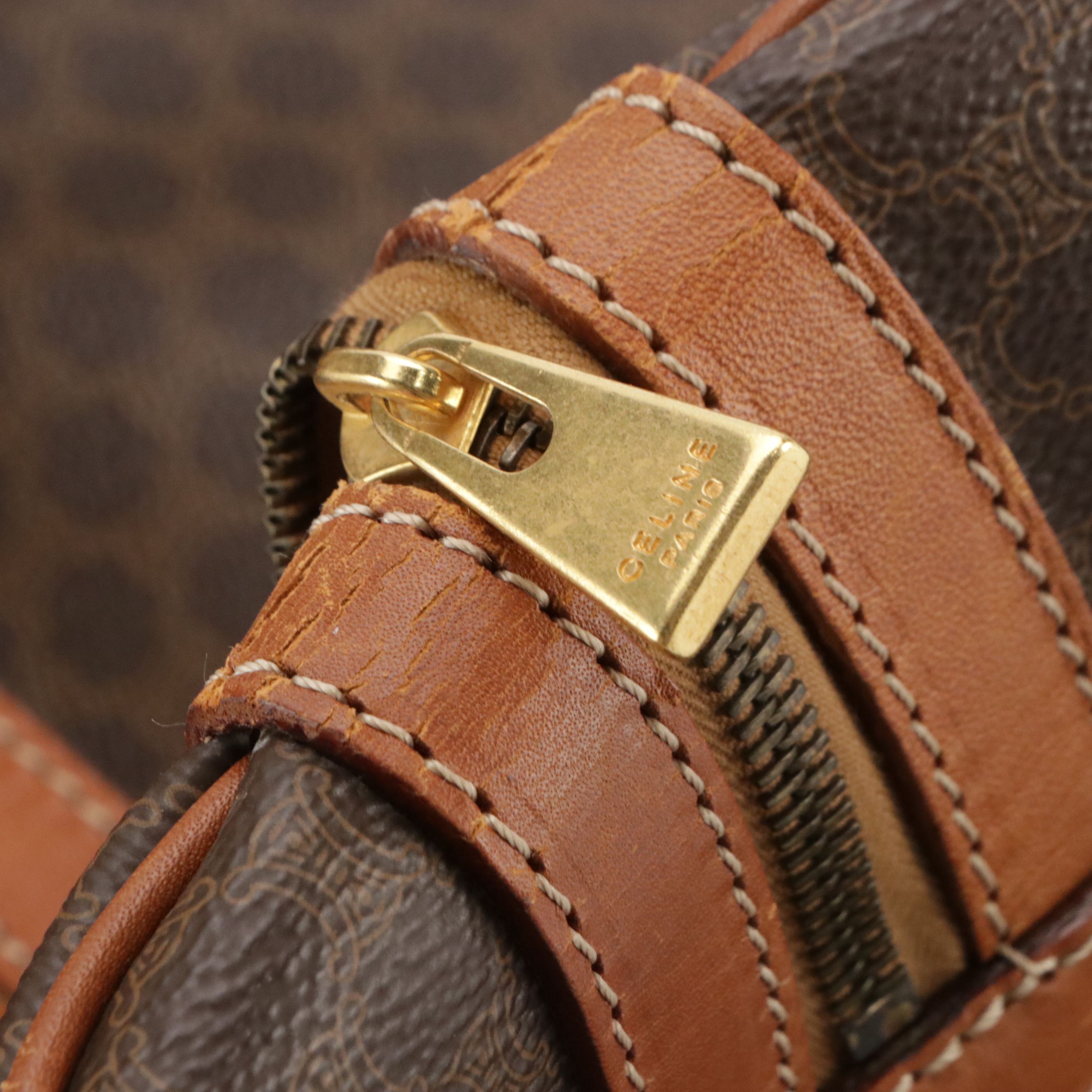 Celine Small Duffle Bag in Dark Brown Macadam Canvas and Leather